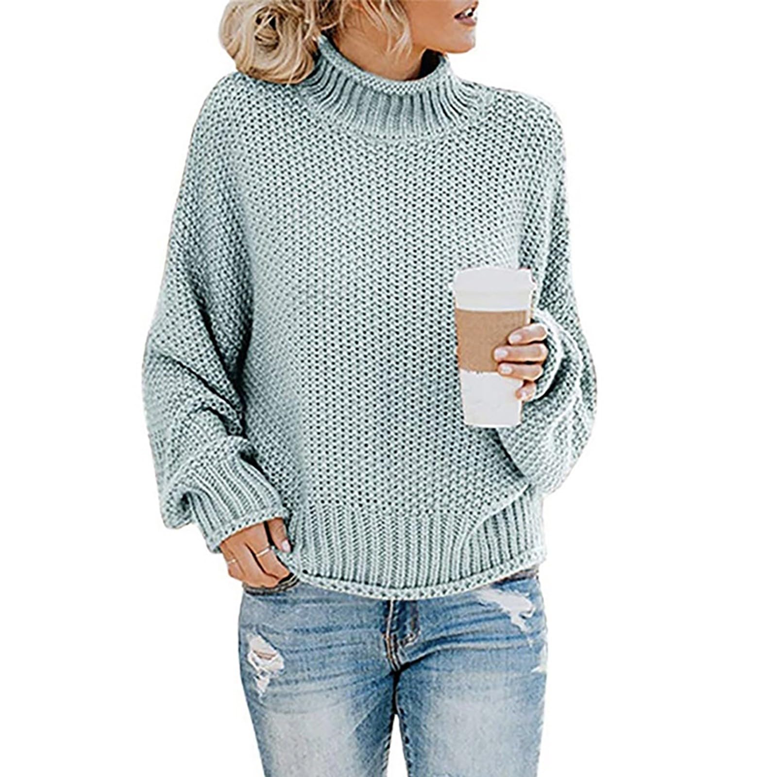 ADJHDFH Women's Oversized Turtleneck Sweater - Batwing Long Sleeve Chunky Knit Pullover Jumper | Cozy Winter Fashion, Casual Office Wear & Holiday Outfits