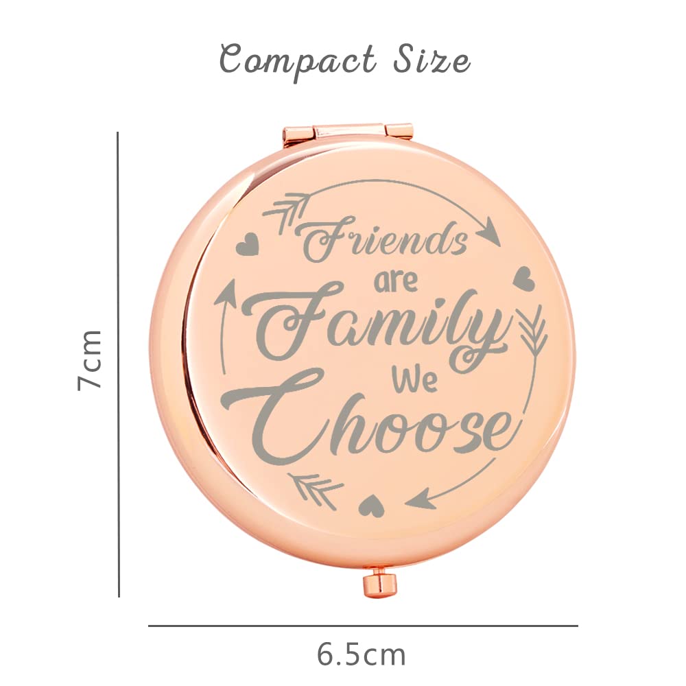 Dyukonirty Rose Gold Makeup Mirror - Inspirational Friendship Gift for Women, Bestie, Sister & Coworker (2.5 Inch) | Perfect for Birthday, Christmas, Thanksgiving | Motivational Gift for BFF, Family We Choose | Compact Vanity Mirror for Home, Office & Travel