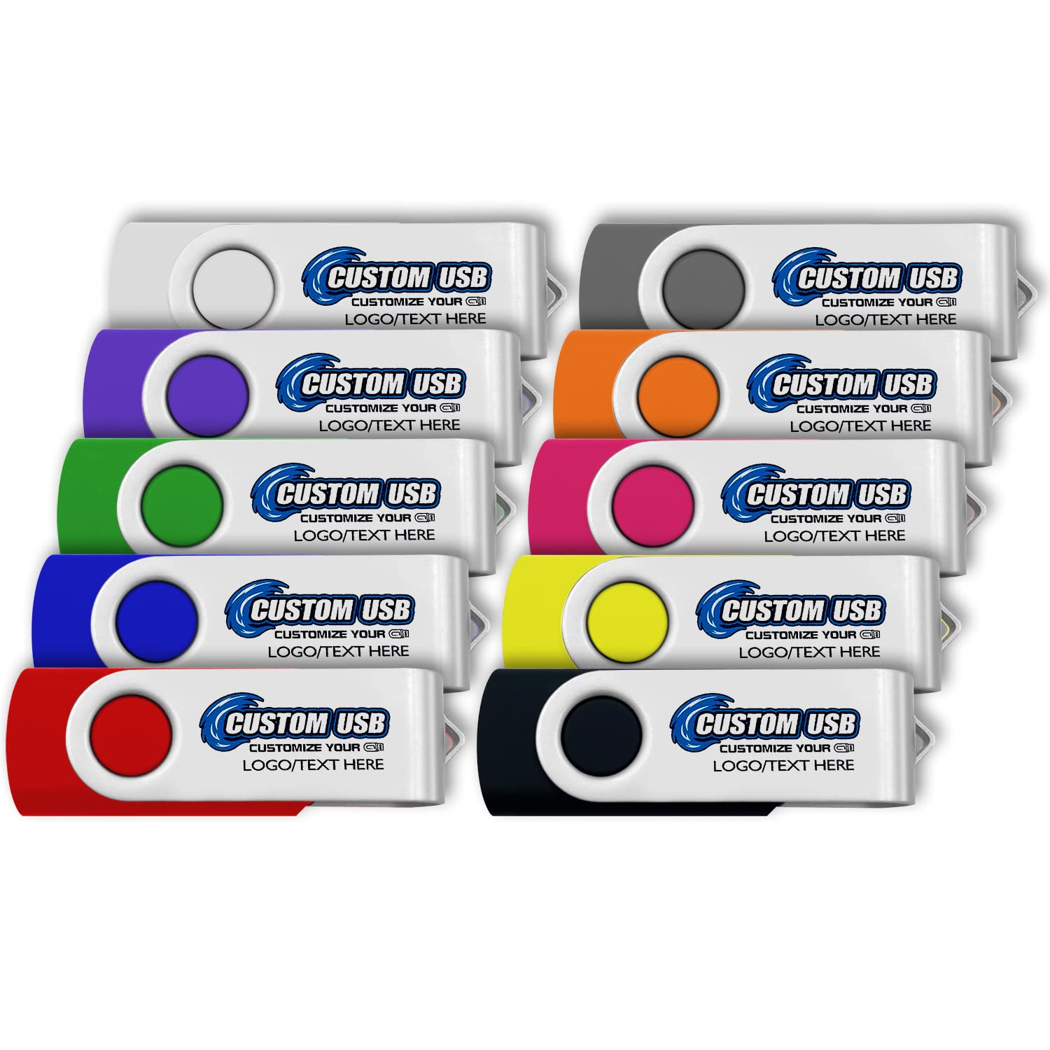 Custom USB Flash Drives 4GB 100 Pack - Personalized USB 2.0 Thumb Drives Bulk Memory Sticks in Mixed Colors for Business Promotions, School Projects & Data Storage