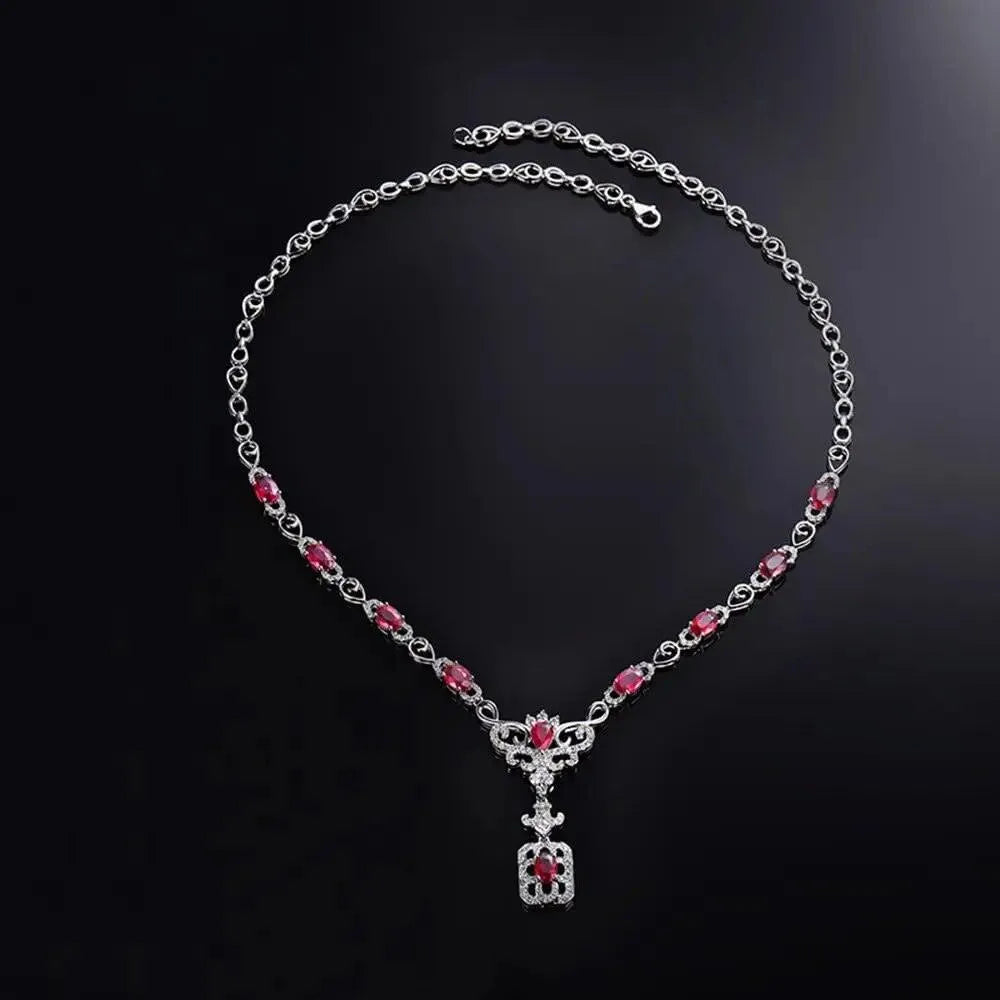 Luxury 18K White Gold Ruby Diamond Necklace for Women - Elegant Party Jewelry, Perfect Christmas Gift for Wife & Special Occasions