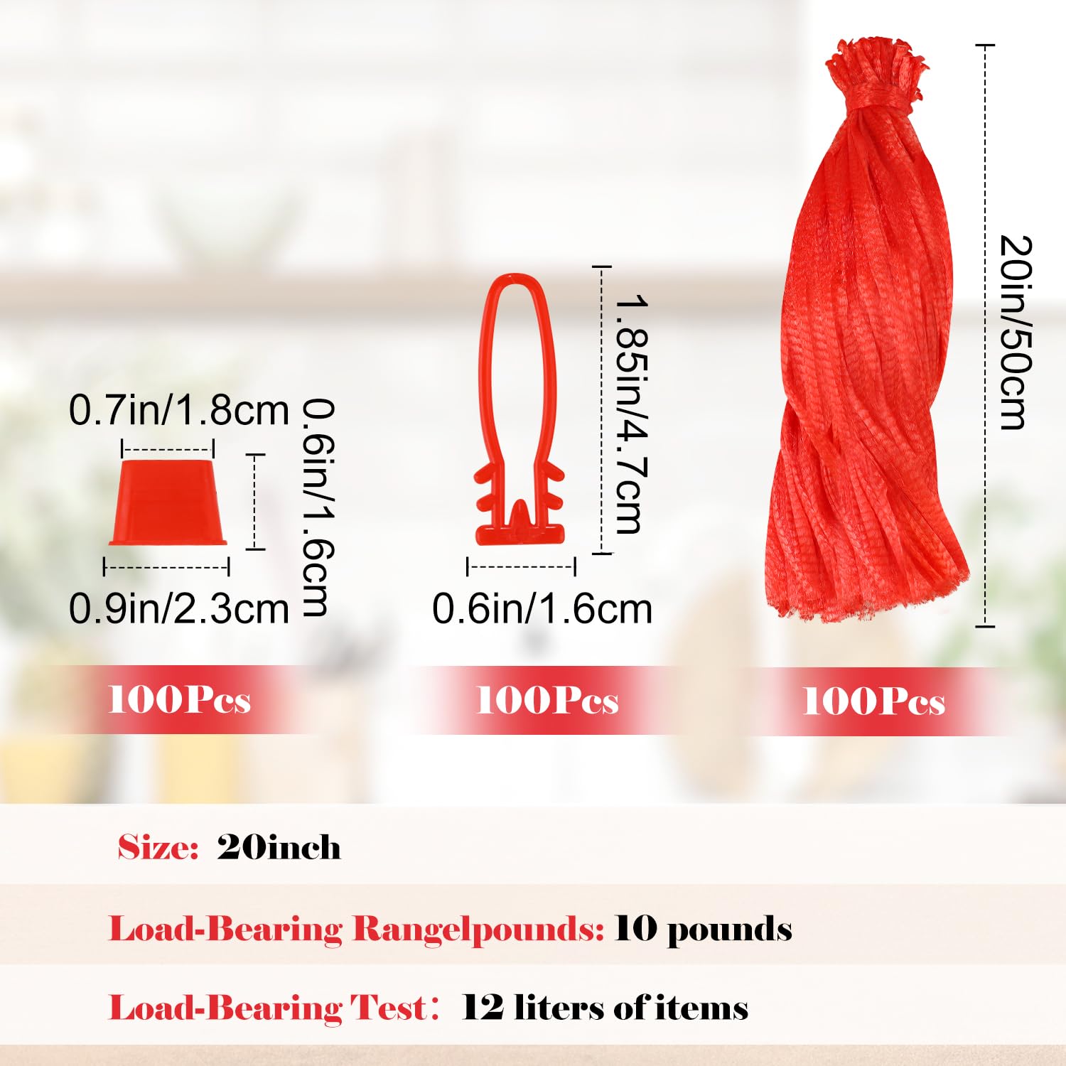 100 Pcs Reusable Mesh Produce Bags - 20 Inch Nylon Net Bags for Vegetables, Fruits & Seafood with 100 Drawstring Closures | Eco-Friendly Onion Storage Bags for Grocery Shopping, Farmers Market & Kitchen Organization