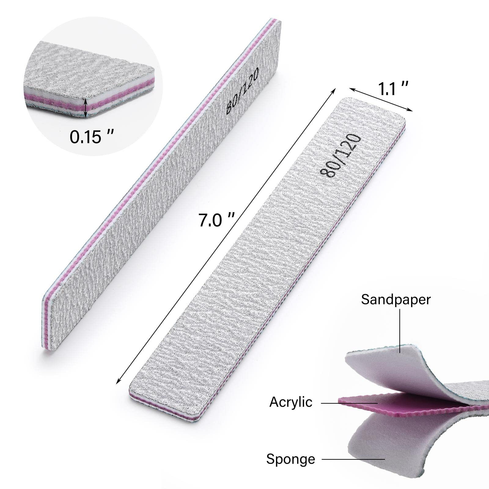 50 Pcs Professional Nail Files for Acrylic Nails - 80/120 Grit Double Sided Emery Boards for Manicure & Pedicure - Perfect for Nail Salons, Home Use & Travel Nail Care Kit
