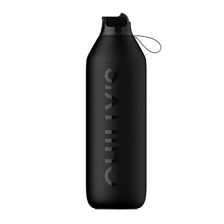 Chilly's Series 2 Insulated Flip Sports Water Bottle 1L - Abyss Black | Leakproof Stainless Steel Vacuum Flask for Gym, Hiking & Outdoor Activities