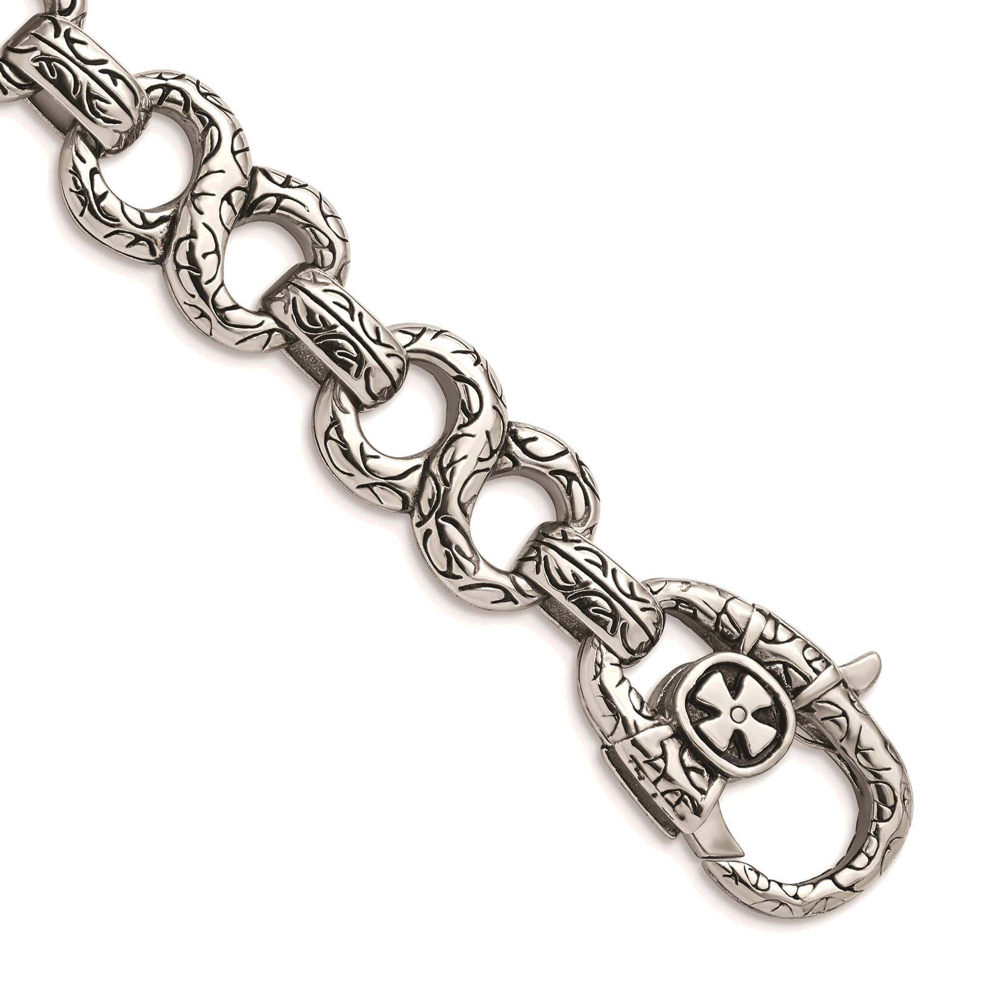 Bonyak Stainless Steel Bracelet for Women & Men - 8.5in Polished & Antiqued Cuff Bangle Jewelry - Perfect for Everyday Wear, Gifts, and Special Occasions