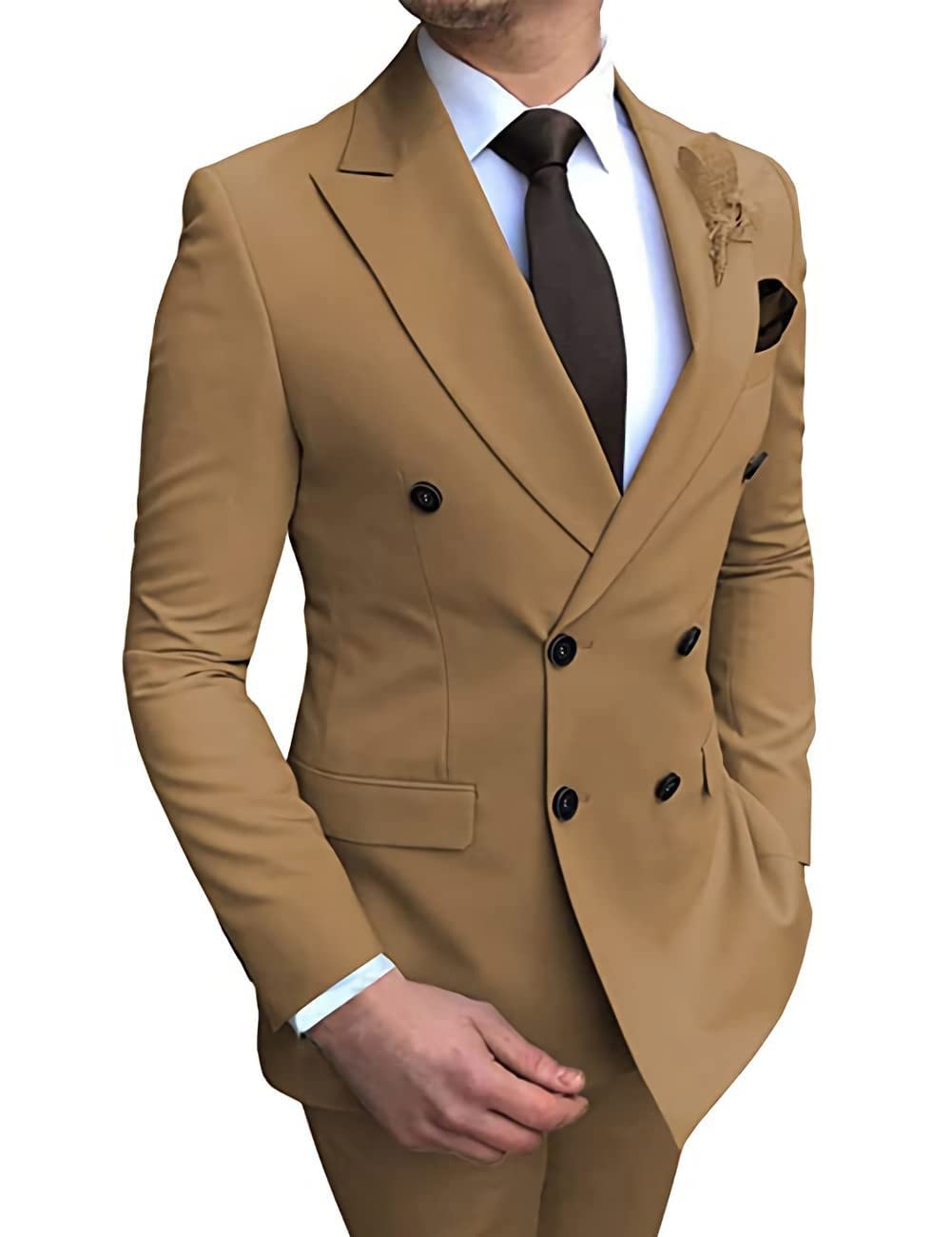Mrbuerly Slim Fit Suit 2-Piece Tuxedo - Double Breasted Blazer & Pants for Formal Events