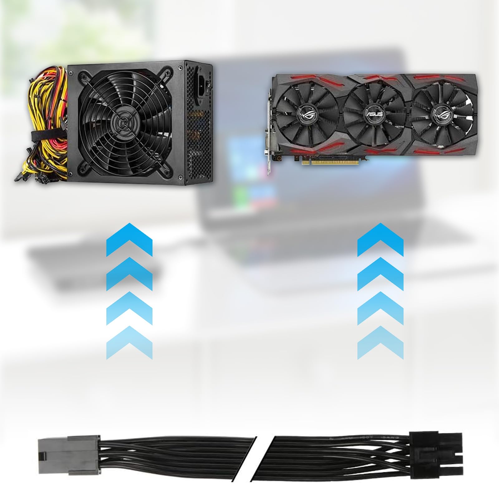 Premium 8 Pin to 6+2 Pin PCIE Power Cable - 65cm GPU Extension for Corsair & Thermaltake PSUs | Male to Male Modular Adapter for Gaming PCs, Workstations & Crypto Mining Rigs