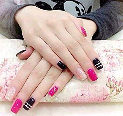 DROYALCREATIONS 100 Pcs Acrylic Fake Nails Kit with Glue - Reusable Press on Nails for Women, French Tip Artificial Nails for Manicure, Salon, Party & Special Occasions