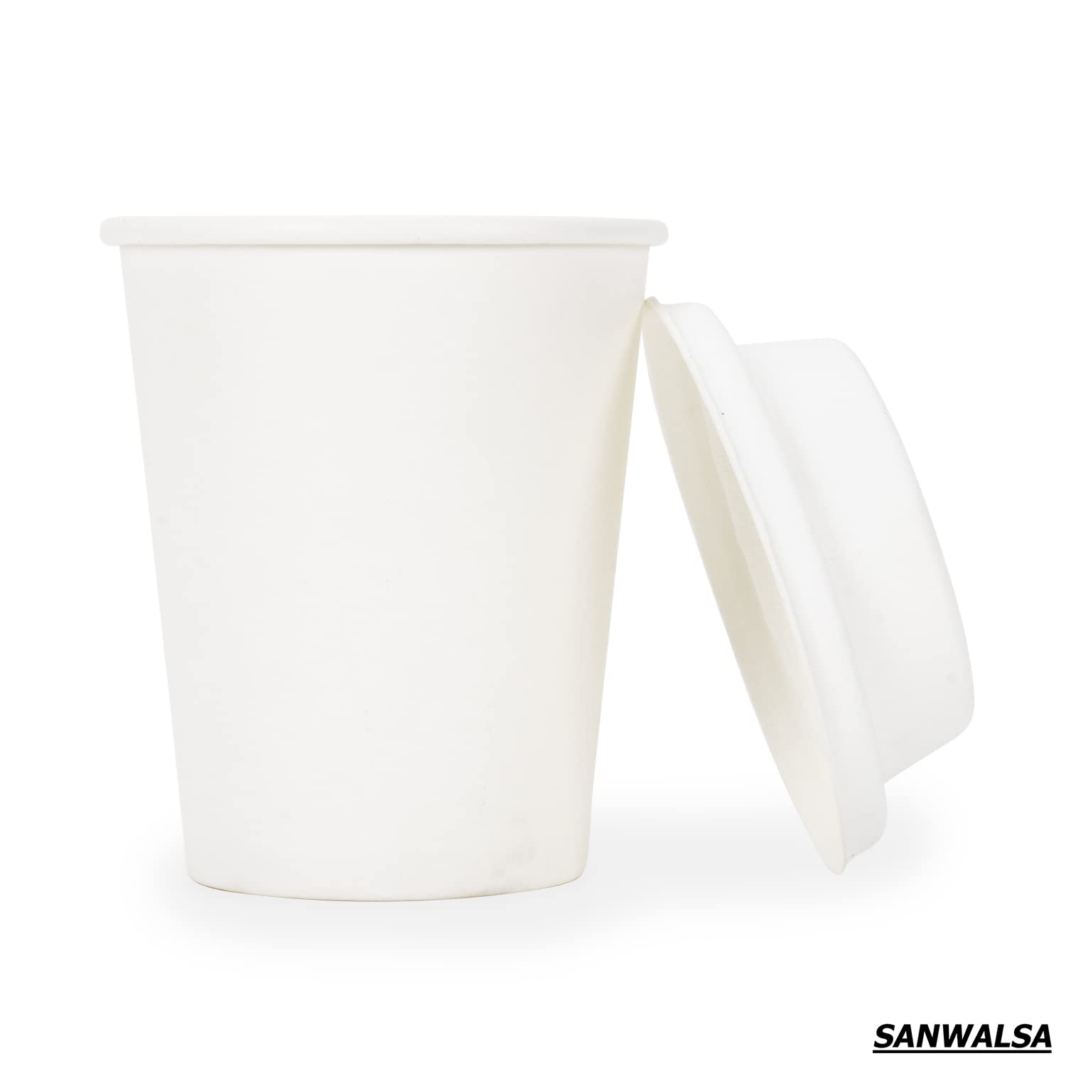SANWALSA 25-Pack Biodegradable Paper Coffee Cups with Lids, 240ml (8oz) - White Disposable Tea & Coffee Cups for Home, Office, or Cafe Use