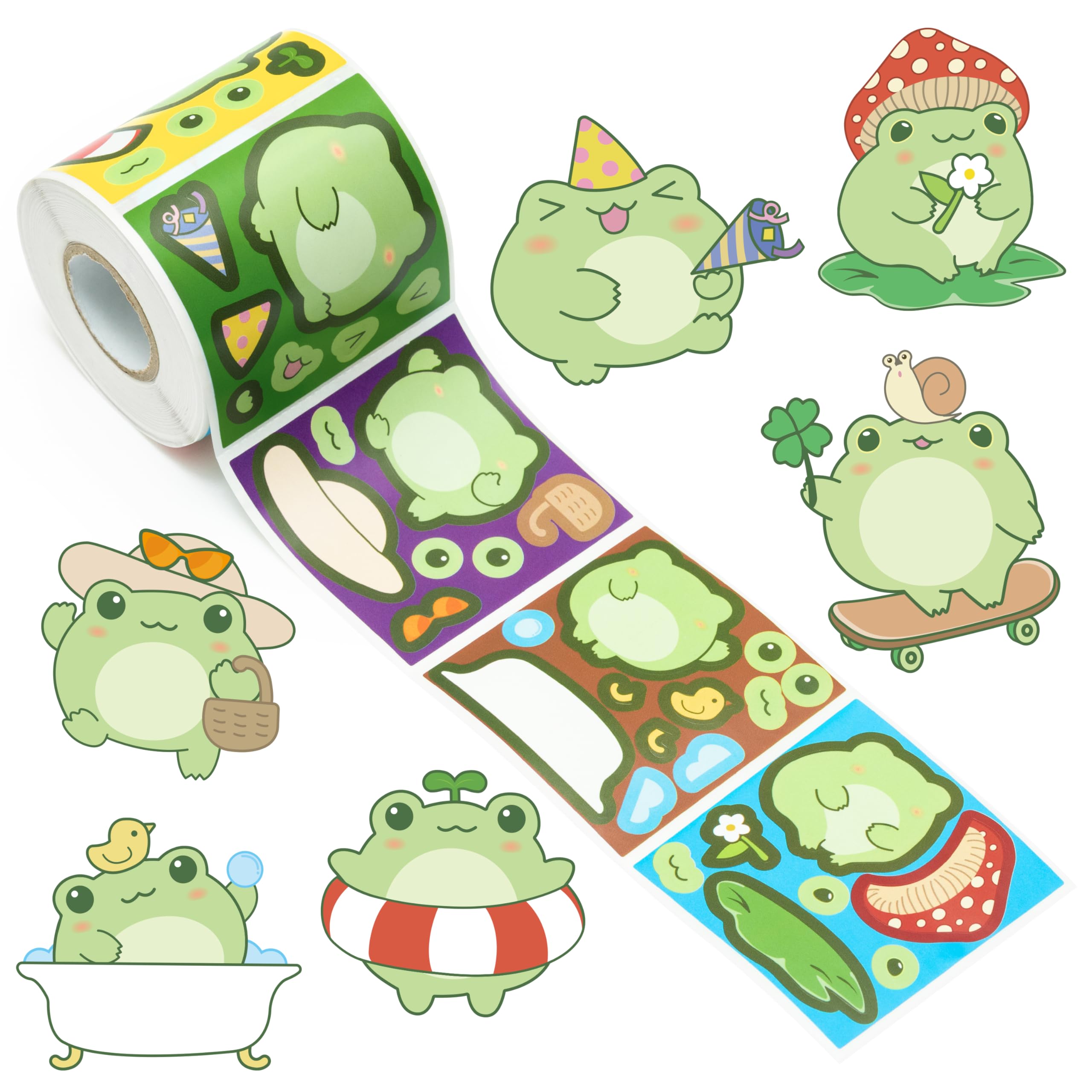 ANGOLIO 300Pcs Cute Frog Face Stickers - DIY Cartoon Frog Vinyl Waterproof Stickers for Kids Art Crafts, Classroom Activities, Holiday Party Favors & Birthday Gifts - Perfect for Scrapbooking, Journals, Water Bottles & Laptop Decoration