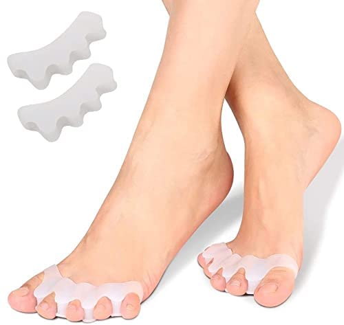 SUEFOR Silicone Gel Toe Separators for Bunion Relief - 5 Hole High Elastic Toe Straightener, Hallux Valgus Corrector & Achilles Stretcher - Pain Relief Toe Spacers for Women & Men (White) - Perfect for Yoga, Running, Post-Surgery Recovery & Daily Comfort