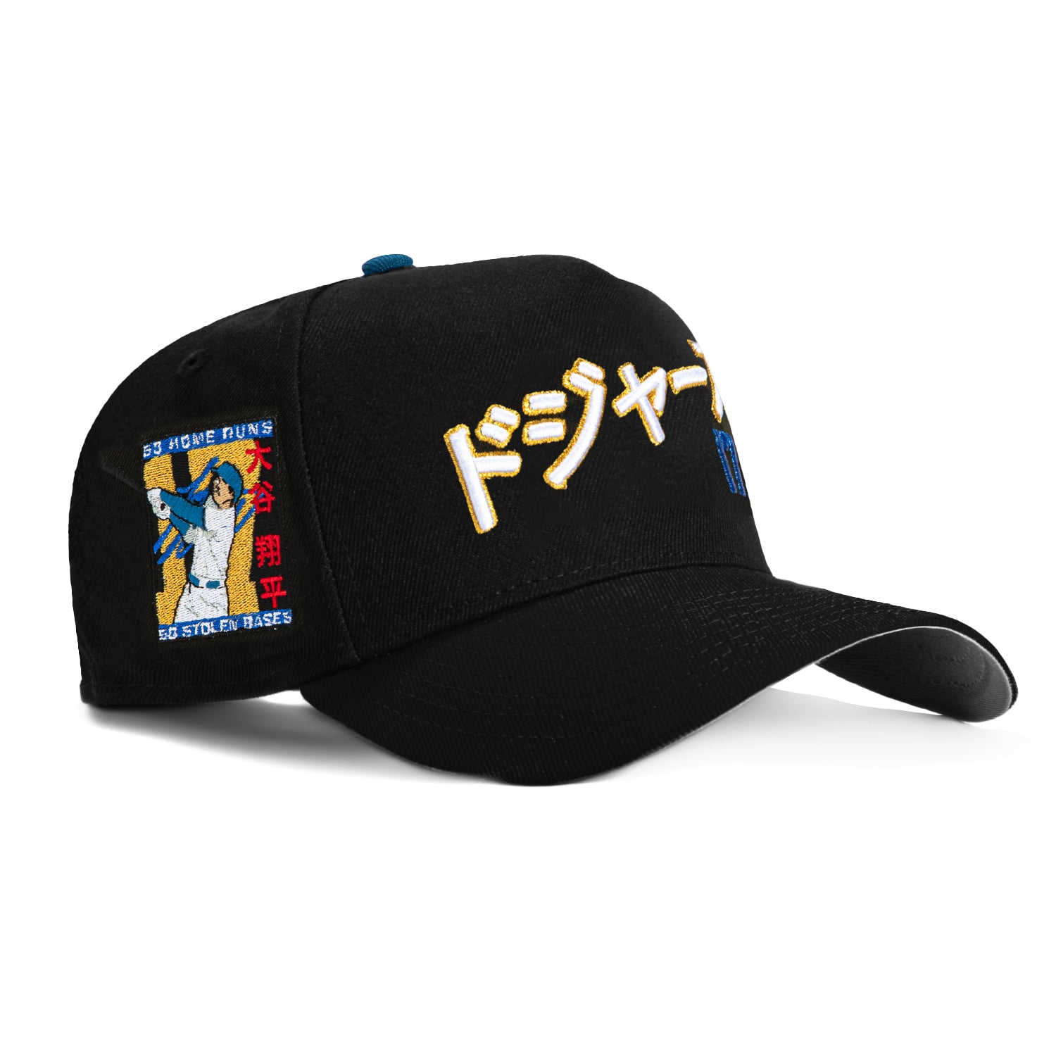 New Era 9Forty A-Frame Los Angeles Dodgers Shohei Ohtani 50/50 Patch Kanji Script Snapback Hat - Black/Royal/Metallic Gold - Official MLB Baseball Cap for Men & Women - Perfect for Games, Sports Events & Streetwear Fashion