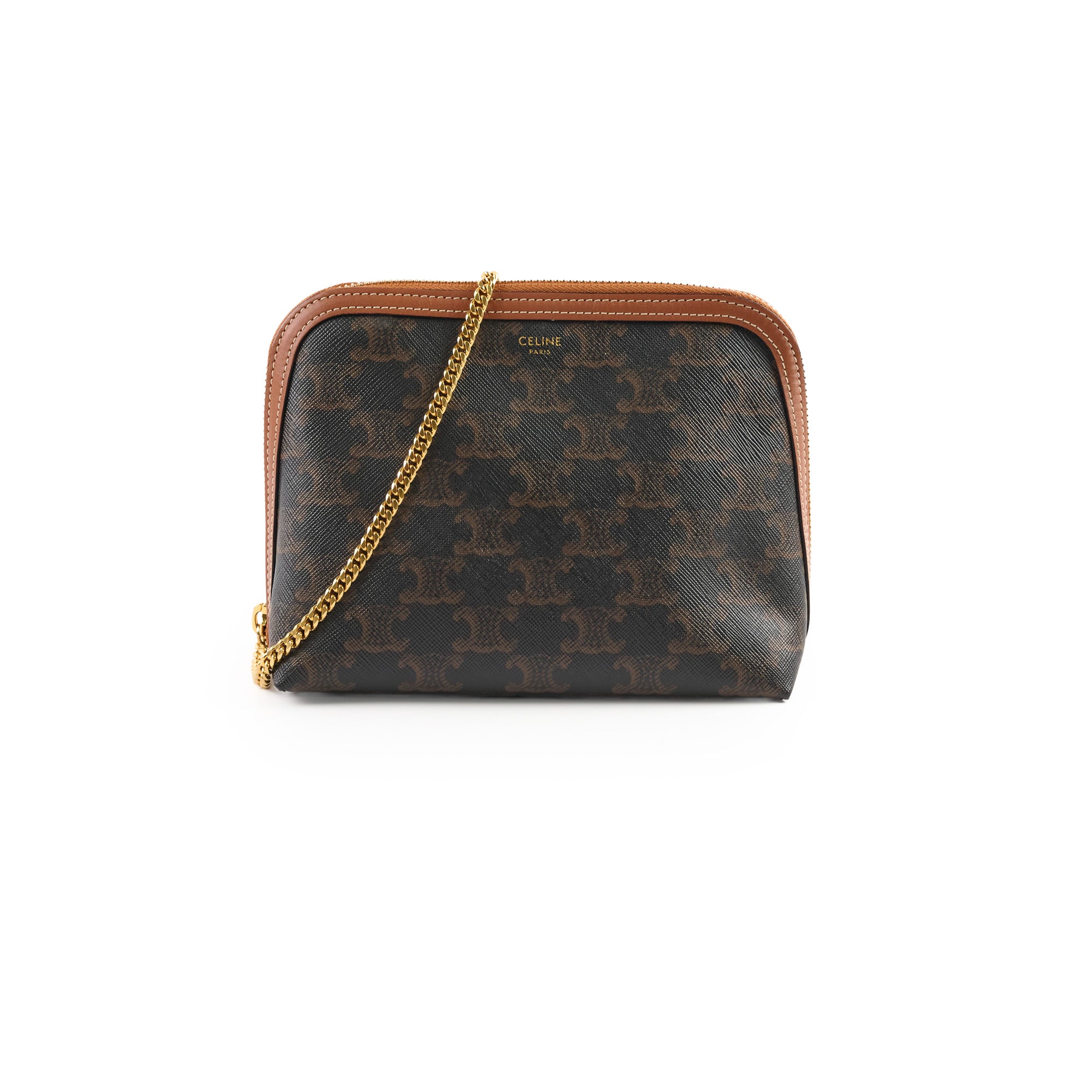Celine Medium Triomphe Chain Bag in Tan Canvas - Luxury Crossbody Purse for Women, Perfect for Date Night & Evening Events