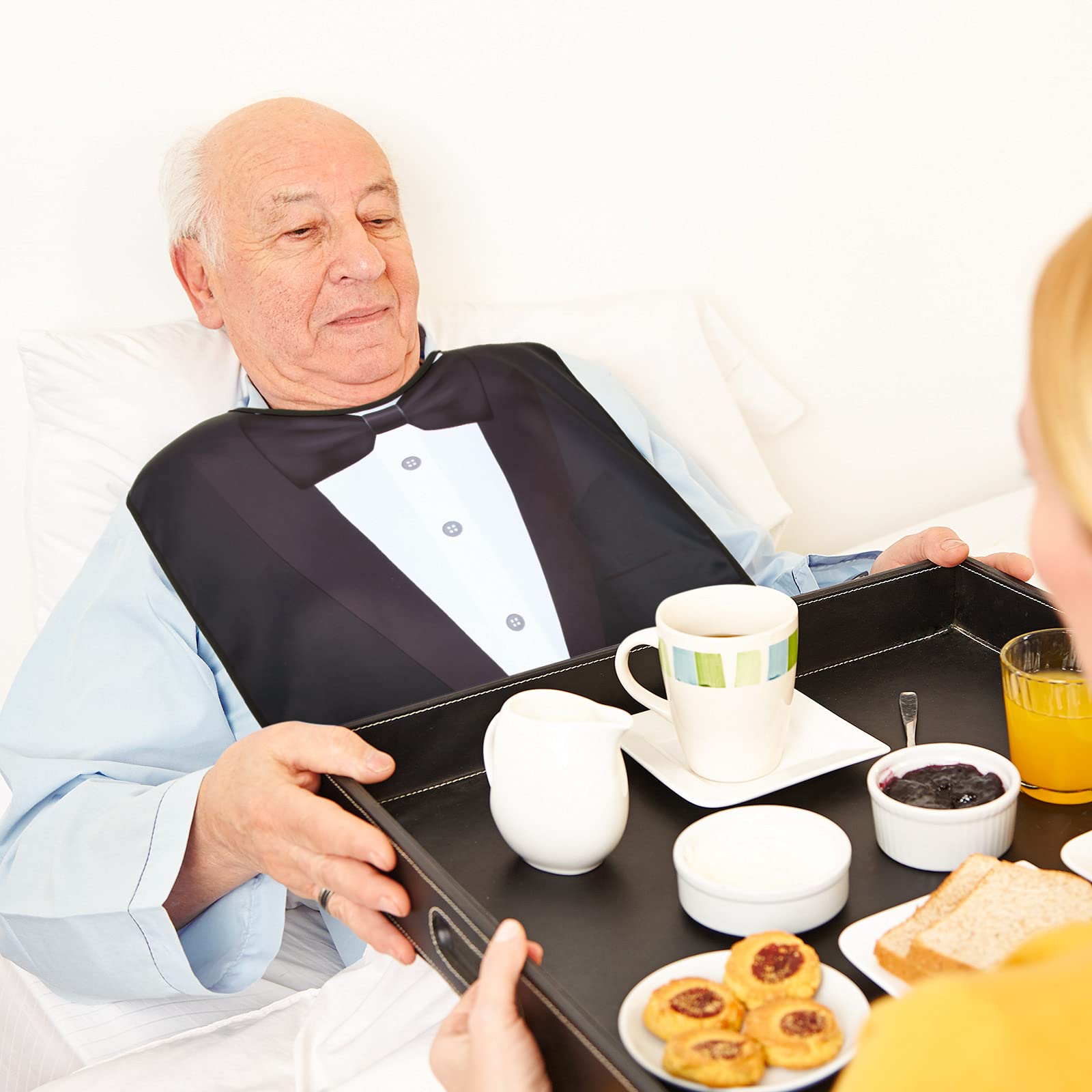 SATINIOR 6 Pack Waterproof Adult Bibs for Men & Elderly - Reusable Washable Crumb Catcher Eating Bibs - Perfect for Dining, Nursing Homes & Dementia Care (Great Father's Day Gift Idea)
