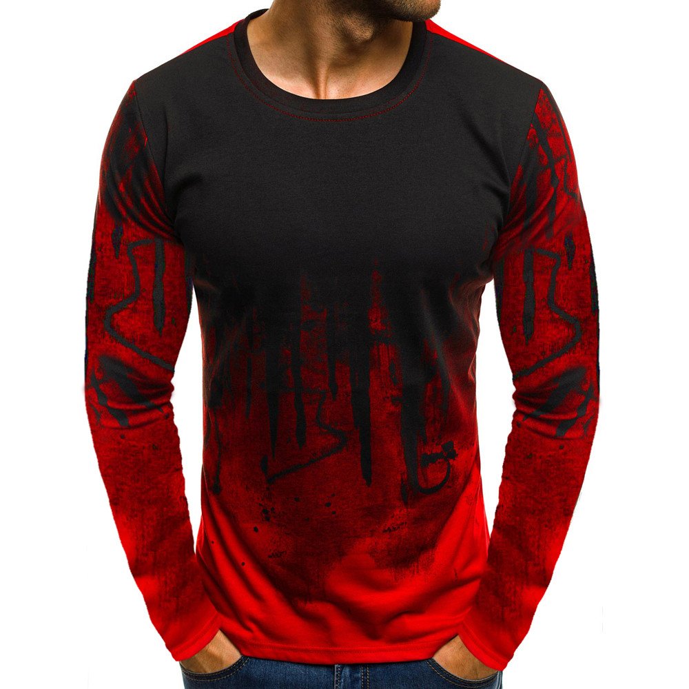 Men's Long Sleeve 3D Print Crew Neck Slim Fit T-Shirt - Casual Black Pullover Top for Everyday Wear & Street Style Outfits