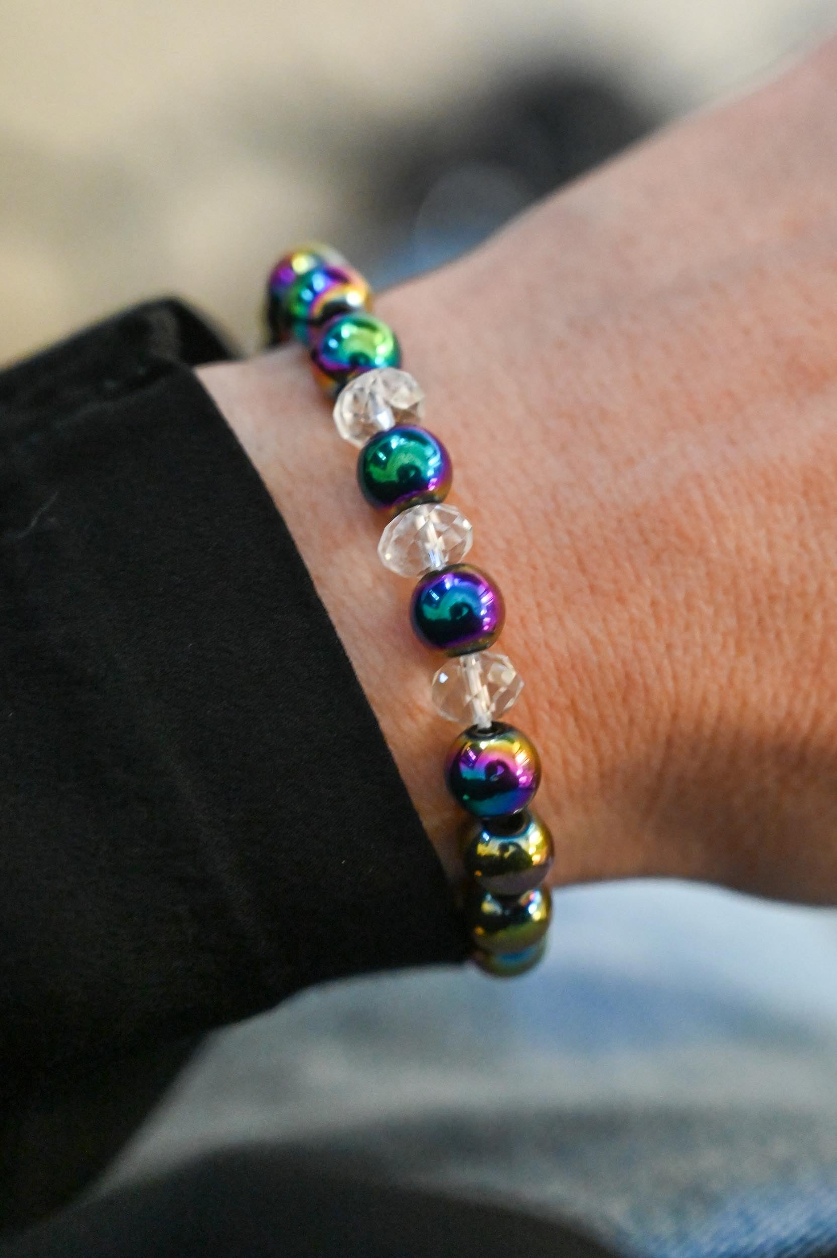 Manifesting My Dreams Rainbow Hematite Bracelet - Spiritual Healing Crystal Jewelry for Positive Energy & Good Luck - Perfect for Meditation, Yoga & Daily Wear