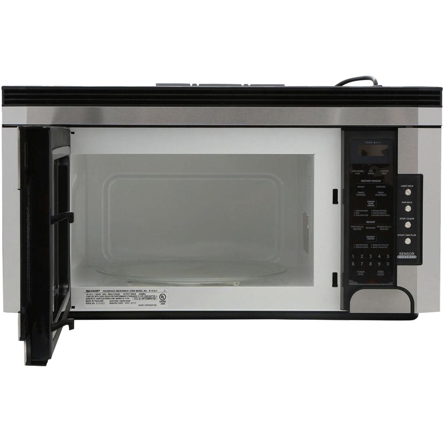 Sharp R1514T 1.5 cu.ft 1000W Over-the-Range Microwave Oven with Concealed Control Panel - Stainless Steel - Perfect for Kitchen Remodeling & Space-Saving Cooking