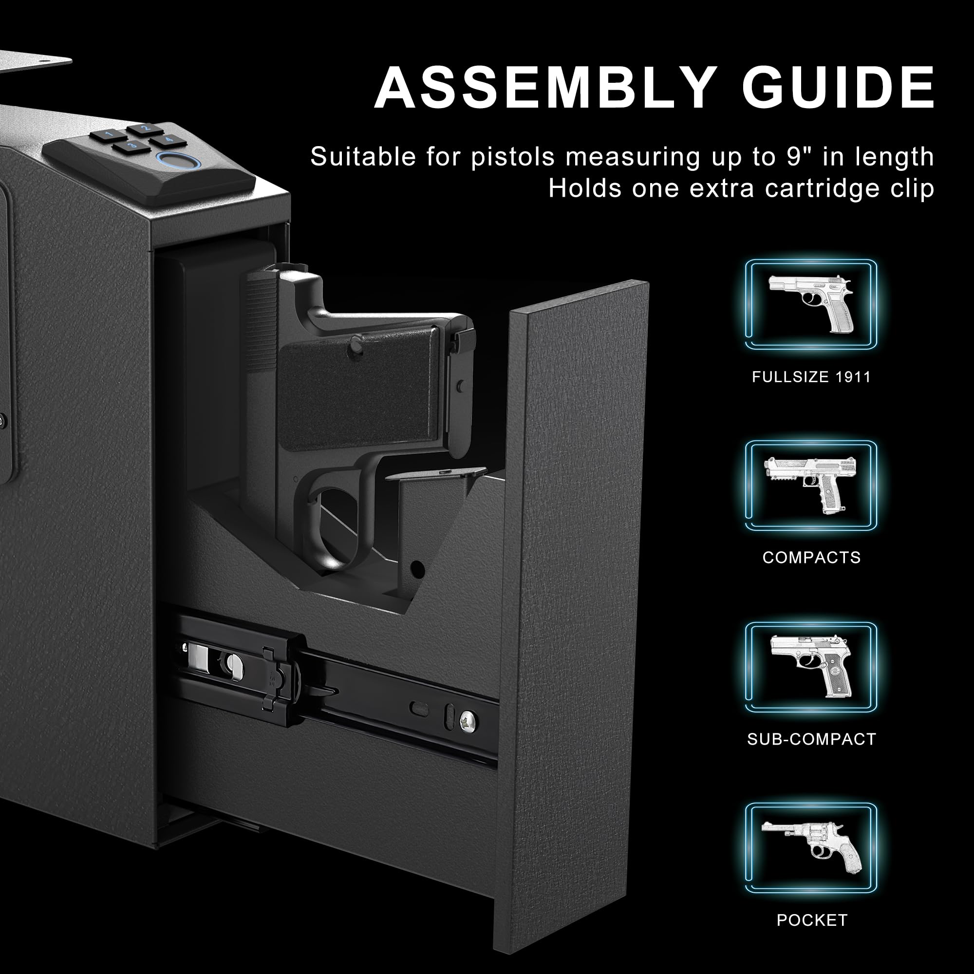 Quick Access Biometric Handgun Safe with LED Light & Silent Mode - Secure Pistol Storage for Nightstand & Bedside - Perfect for Home Defense & Emergency Protection