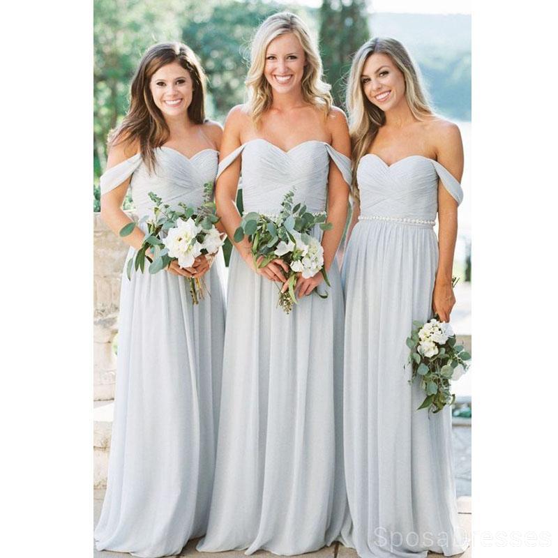 Elegant Off Shoulder Grey Chiffon Long Bridesmaid Dress WG606 - Perfect for Weddings, Formal Events & Evening Parties
