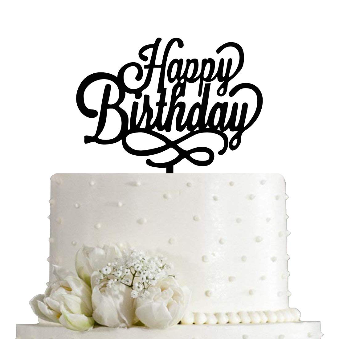 Happy Birthday Cake Topper - Elegant Black Acrylic Cake Decor for Birthday Party, Wedding, Anniversary & Special Celebrations