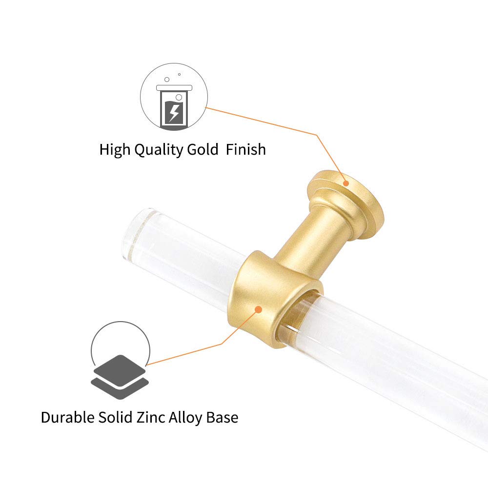 Gold Cabinet Pulls 5 Pack - Brushed Brass Drawer Handles for Kitchen & Dresser