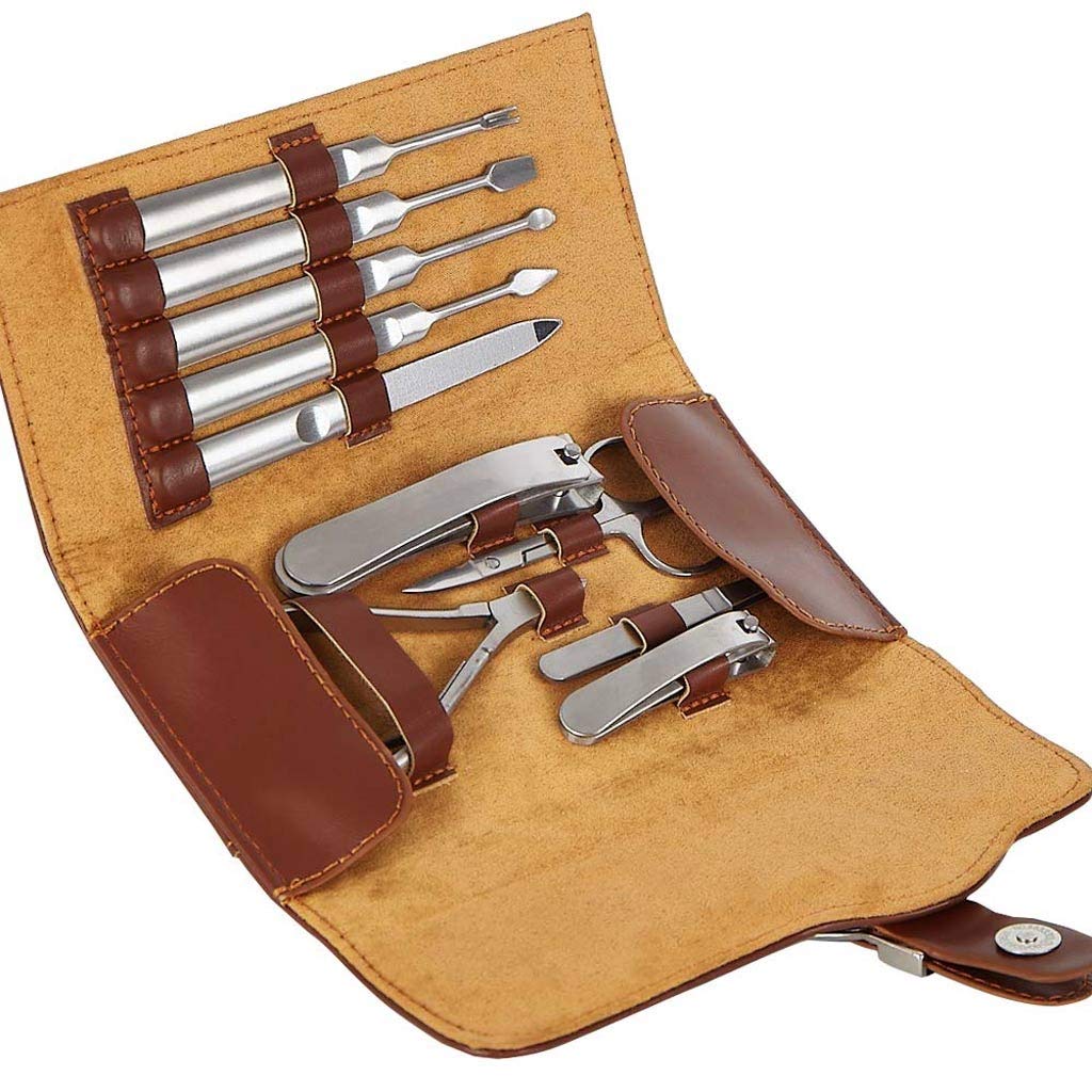 10PCS Professional Manicure & Pedicure Set - Genuine Leather Nail Care Kit with Nail Clippers, Trimmers & Grooming Tools | Travel-Friendly Personal Nail Care Essentials for Home, Salon & On-The-Go Use
