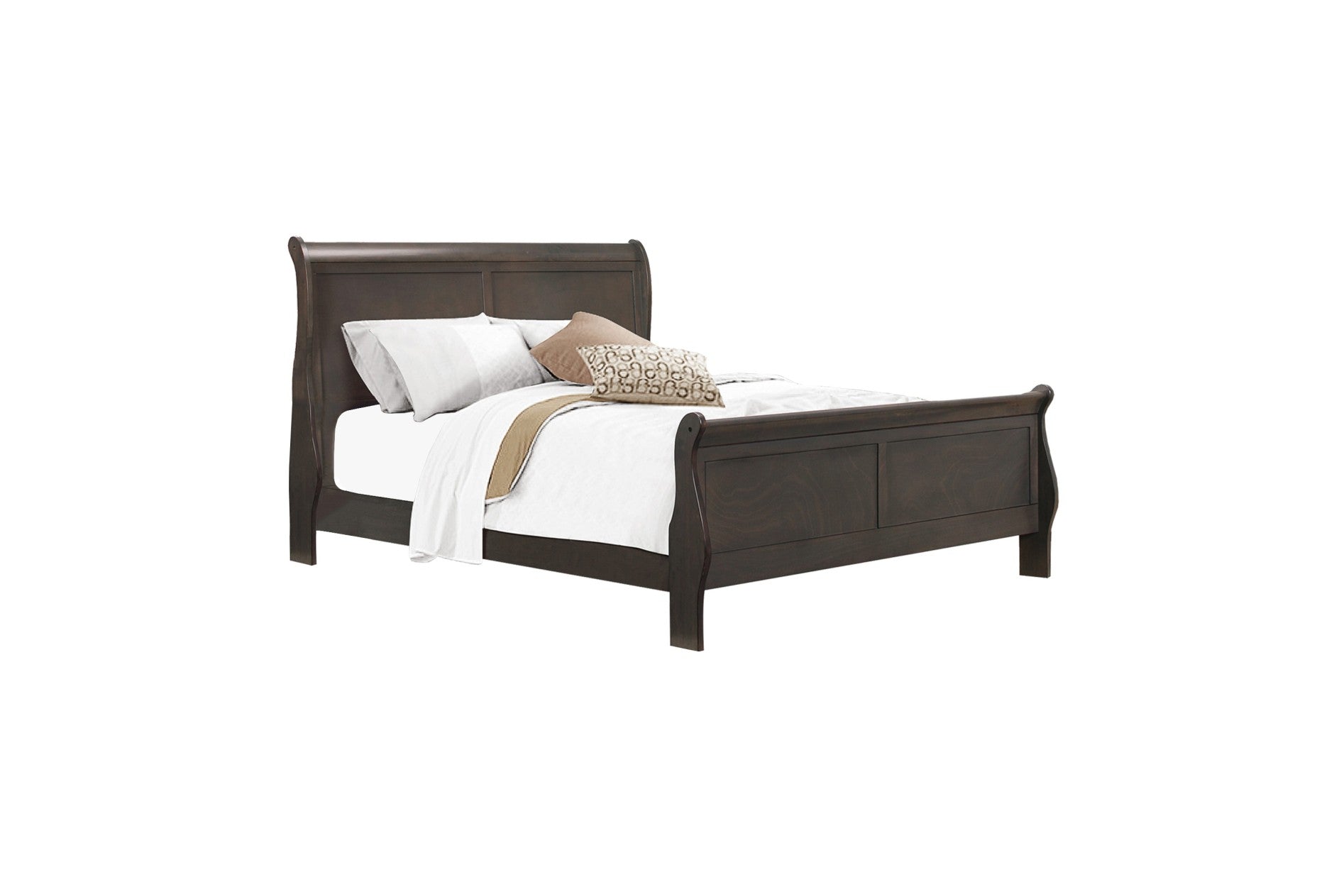 Coastal Grey Sleigh Bed Frame - Queen Size Solid Wood Platform Bed with Upholstered Headboard - Modern Farmhouse Bedroom Furniture for Master & Guest Rooms