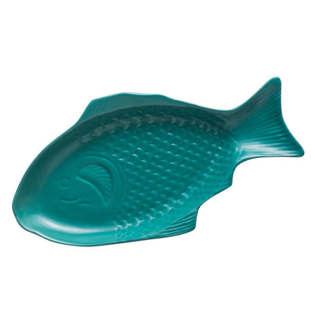 DOITOOL Small Fish Shaped Ceramic Plates - 11 Inch Green Decorative Appetizer Dishes, Creative Serving Platter for Snacks, Sushi, Desserts - Perfect for Home Dining, Restaurants & Party Decor