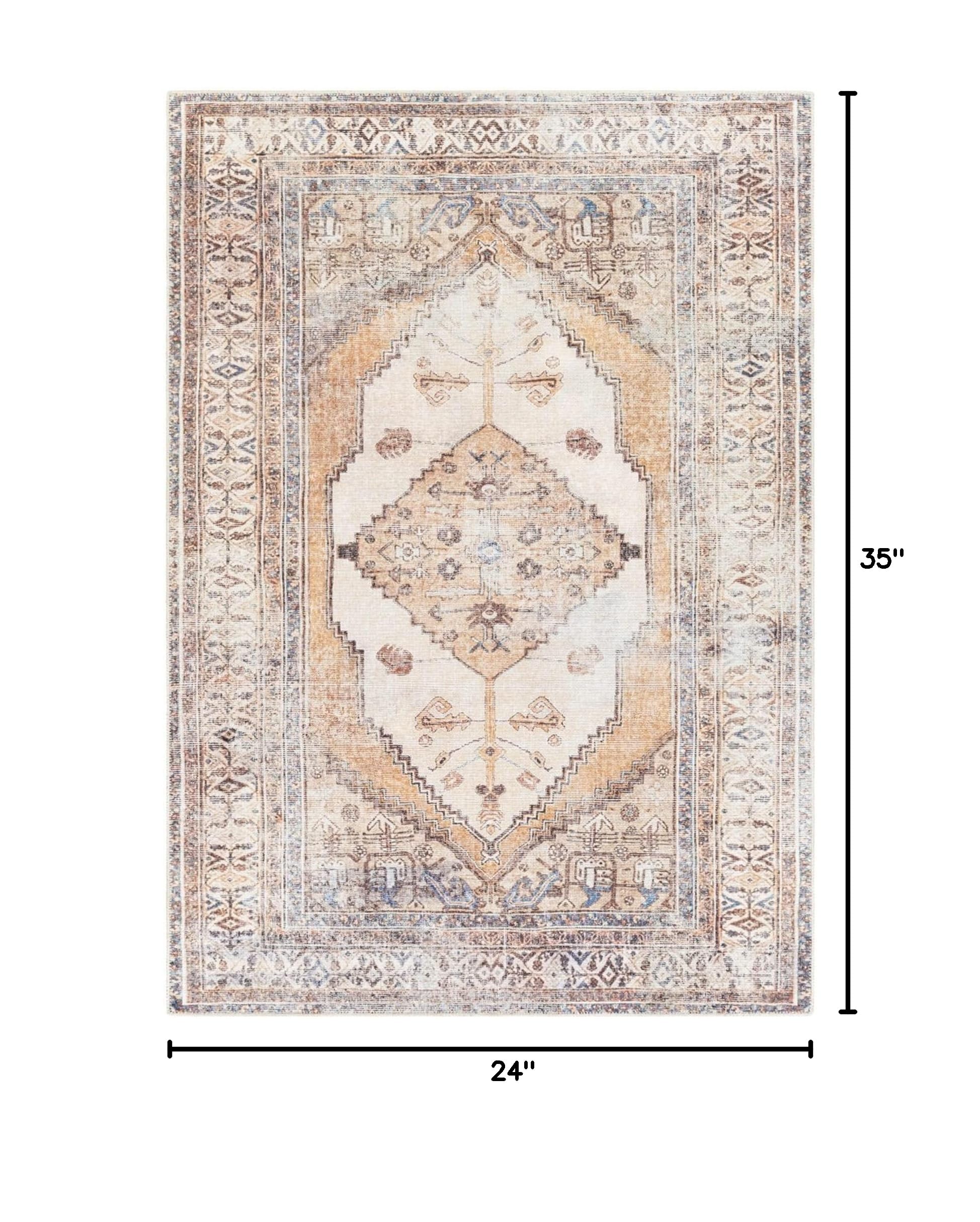 Mark&Day Washable Rugs 2x3 Kwadijk Traditional Camel Area Rug - Brown Beige Machine Washable Carpet for Living Room, Bedroom, Kitchen | Non-Slip Soft Floor Mat for Home Decor, Office, Dorm (2' x 2'11
