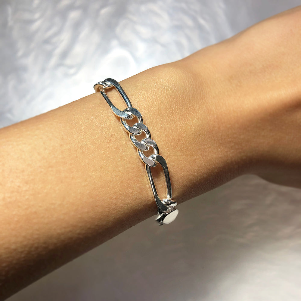 21cm Sterling Silver Figaro Chain Bracelet 200 Gauge 1:3 Ratio - Perfect for Everyday Wear, Gifts & Special Occasions