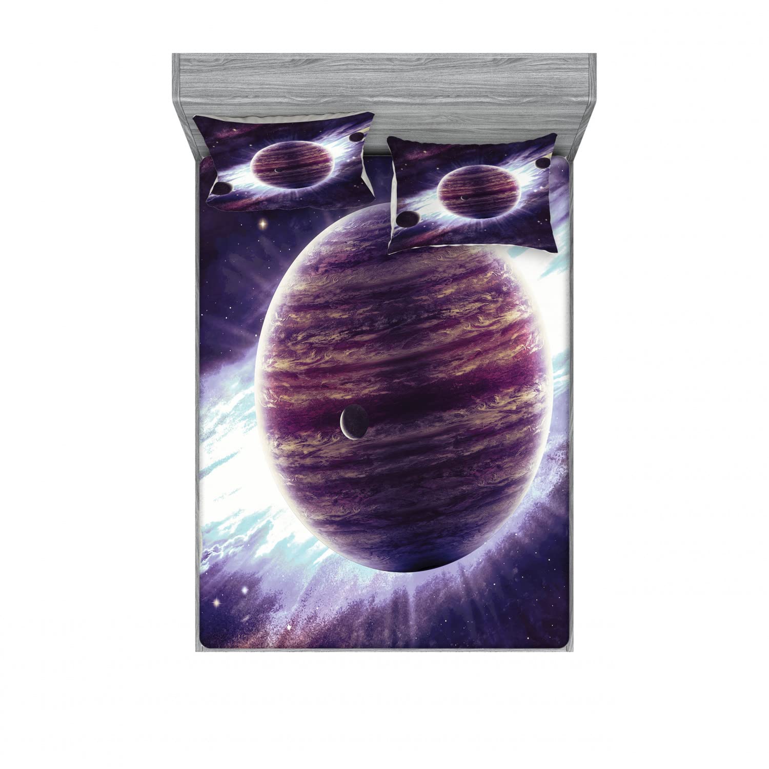 Ambesonne Galaxy 2-Piece King Size Bed Sheet Set with 4 Pillow Shams - Space Planets Mars Design in Mauve Purple | Soft Fitted Sheets & Decorative Pillow Covers for Bedroom Decor | Perfect for Astronomy Lovers, Kids Rooms & Themed Bedding