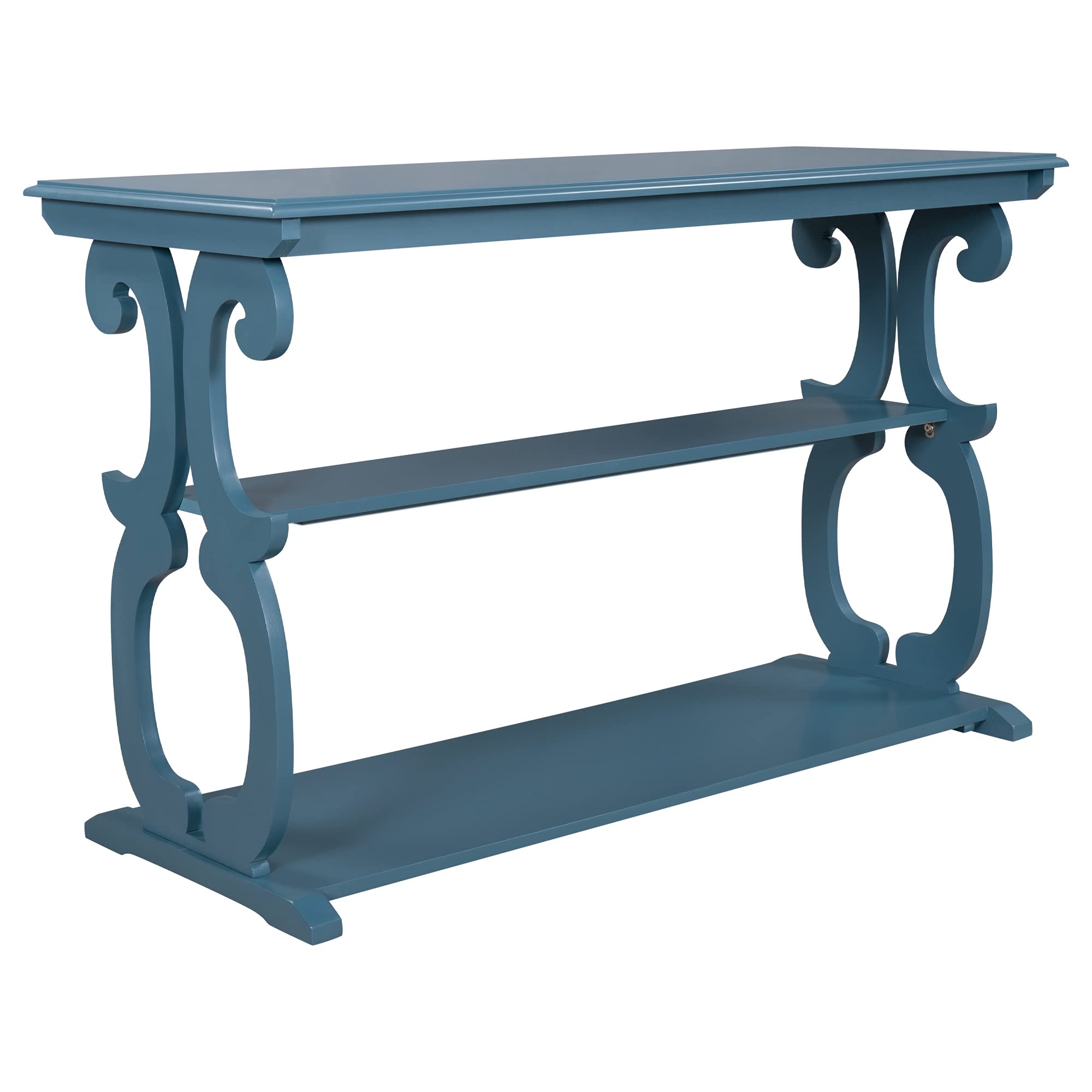 Vintage 3-Tier Console Table with Carved Details & Open Storage Shelves - Narrow Long Hallway Entryway Table for Living Room, Foyer & Small Spaces (Blue) - Perfect for Home Décor, Entry Organizer & Apartment Essentials