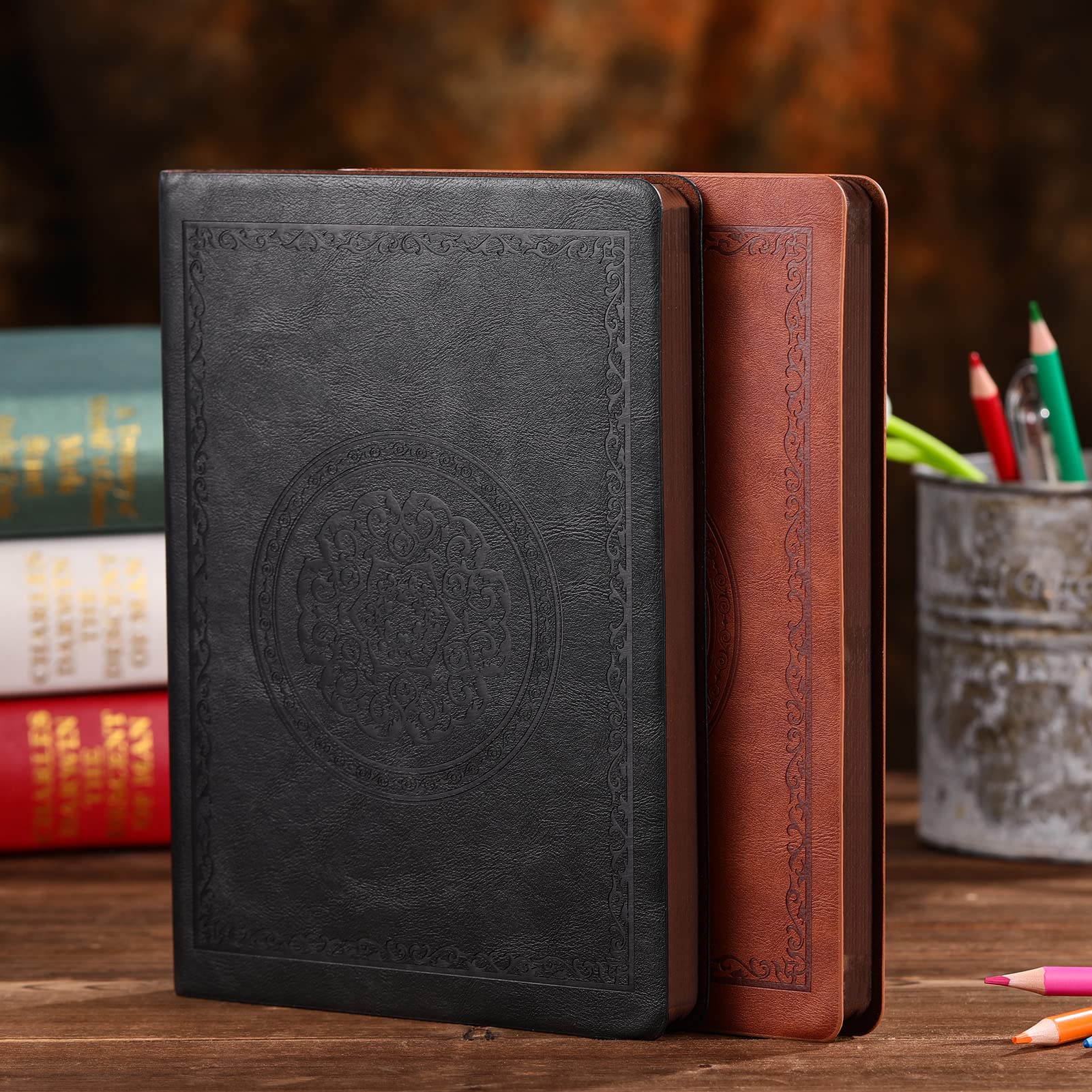 Vintage Leather Journal Notebook - 300 Pages Softcover Lined Writing Notebook for Women & Men, 5.7