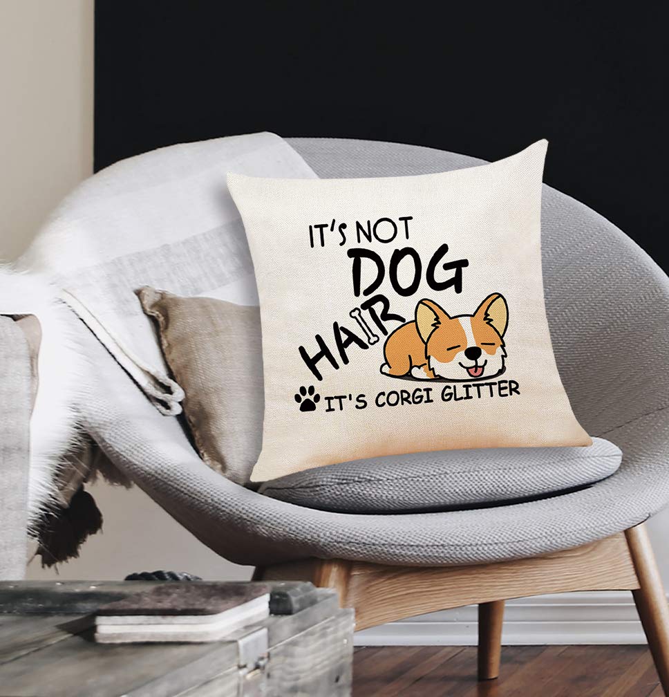 Funny Corgi Glitter Throw Pillow Cover - Cute Gift for Dog Lovers - 18x18 Inch for Sofa & Bed Decor