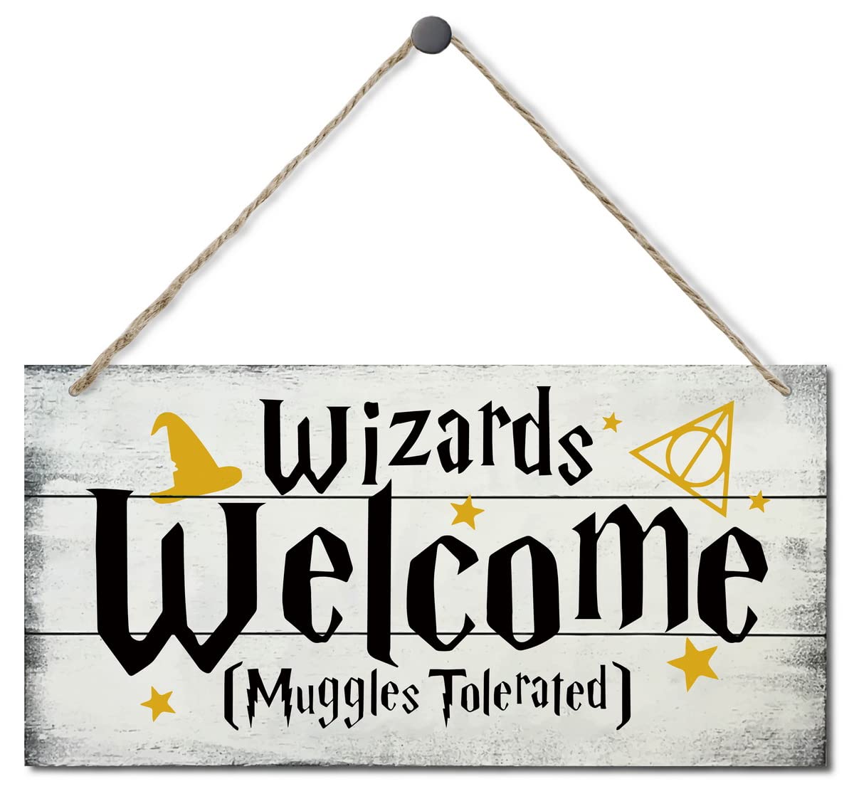 Wizards Welcome Wood Wall Art Sign - Funny Rustic Farmhouse Decor - 12x6 Inch Hanging Wooden Sign for Home, Office, or Gift - Perfect for Harry Potter Fans & Fantasy Themed Rooms