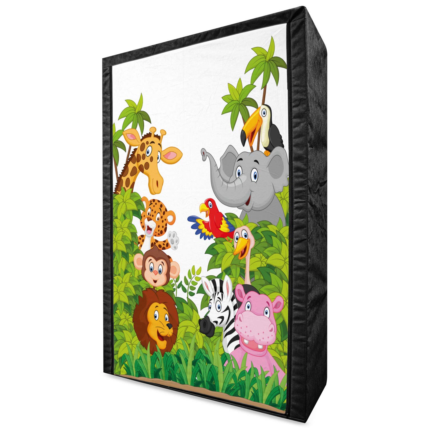 Ambesonne Cartoon Portable Fabric Wardrobe with Zoo Animals Savannah Jungle Pattern - 42.5