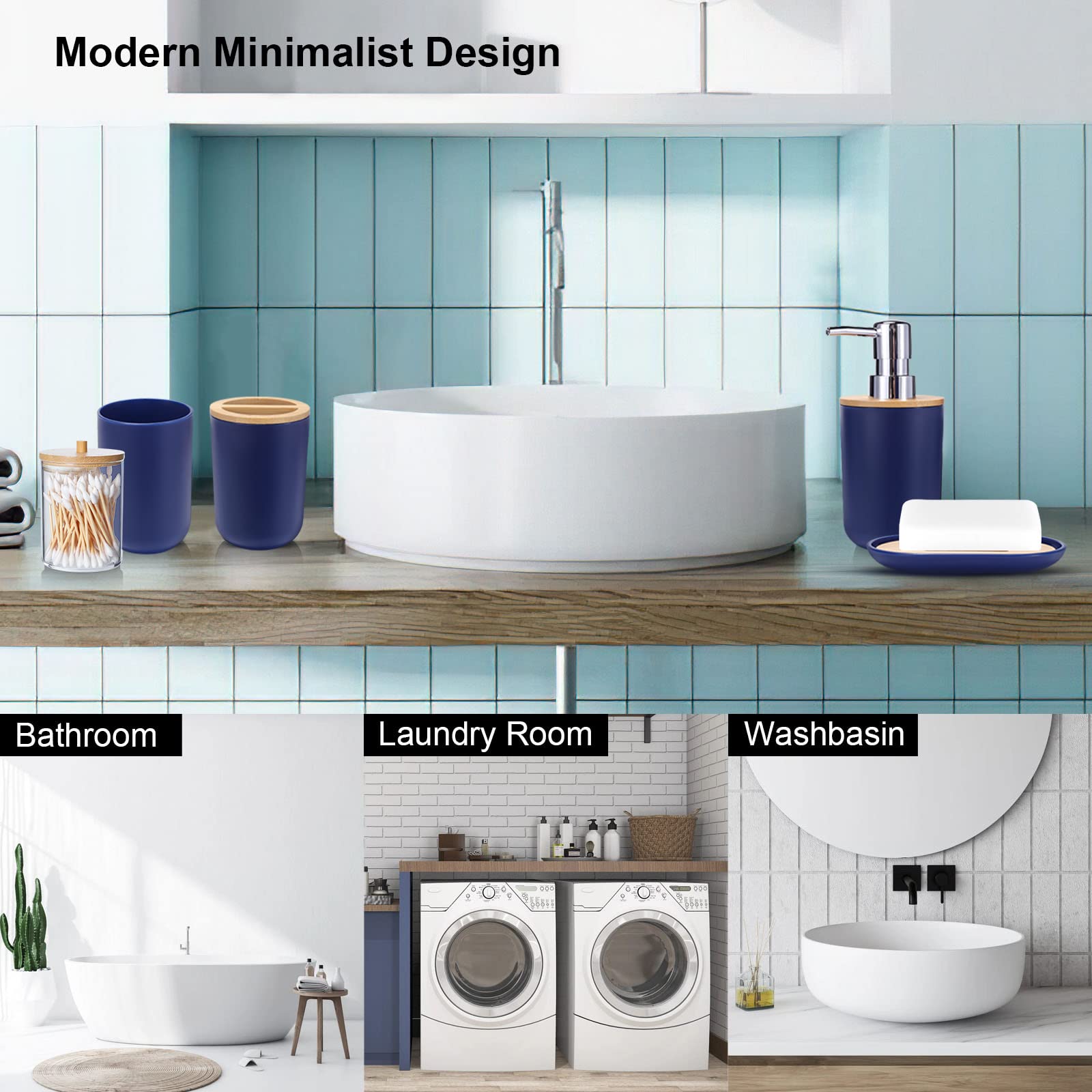 Navy Blue Bathroom Accessories Set - 9-Piece for Home & Hotel Use