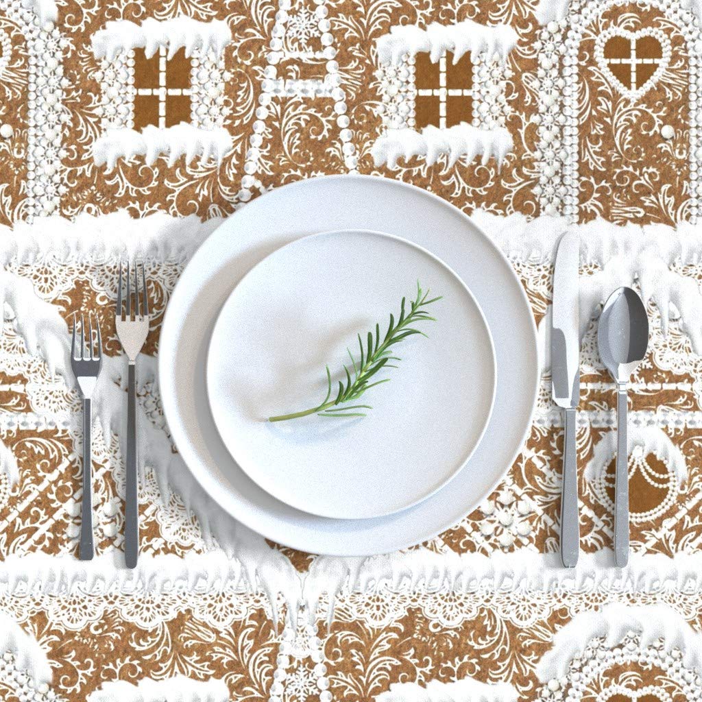 Premium Spoonflower Cotton Sateen Tablecloth 70x144 Inches - Christmas Gingerbread House Holiday Baking Print Custom Table Linens for Festive Dining & Winter Decor