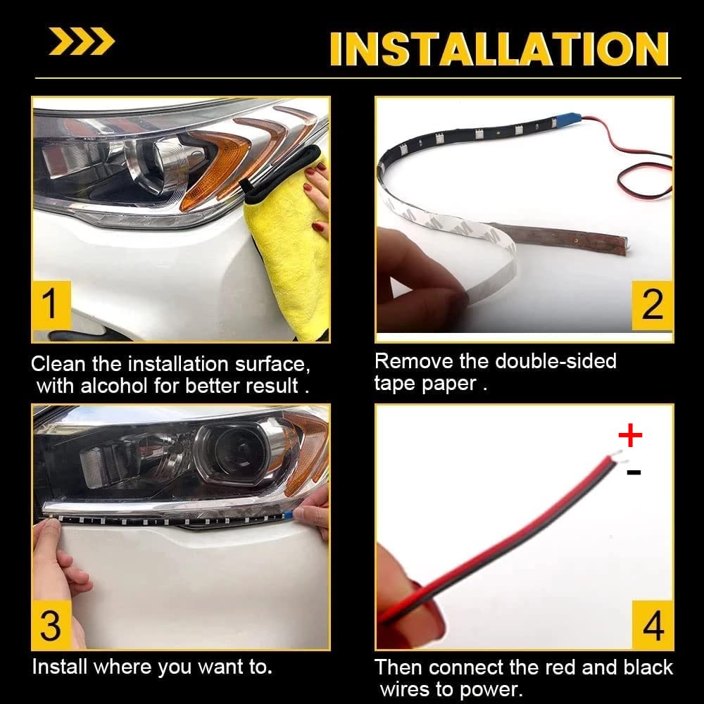 YSY 30CM 5050 12 SMD Flexible LED Strip Lights - Waterproof Car Underbody Lights for Motorcycles, Boats, Interior & Exterior Decor with 3M Tape (DC-12V, Ice Blue, Pack of 8) - Perfect for Vehicle Customization, Home Accent Lighting & Marine Applications