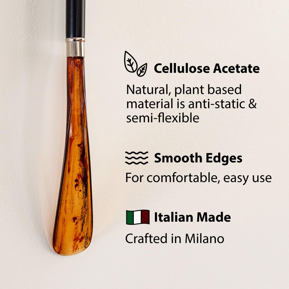 FootFitter Deluxe Long Shoe Horn with Nickel Plated Handle - Premium Italian-Made Shoe Protector for Easy Slip-On & Comfort - Perfect for Dress Shoes, Boots & Elderly Foot Care