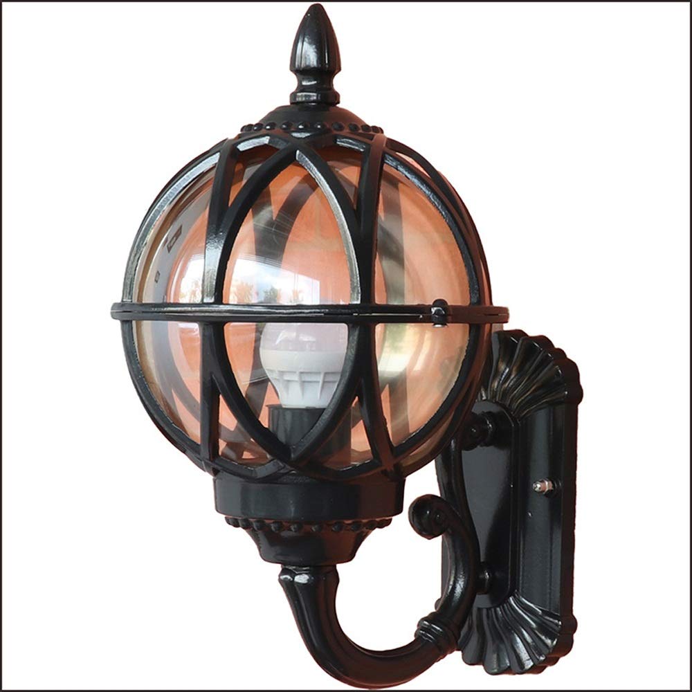 Vintage European Outdoor Wall Lamp - Waterproof IP54 Sphere Sconce Light with Transparent Glass Shade for Garden, Terrace & Patio Decor (Black, Large Size) | Perfect for Porch Lighting, Backyard Ambiance & Exterior Home Decoration