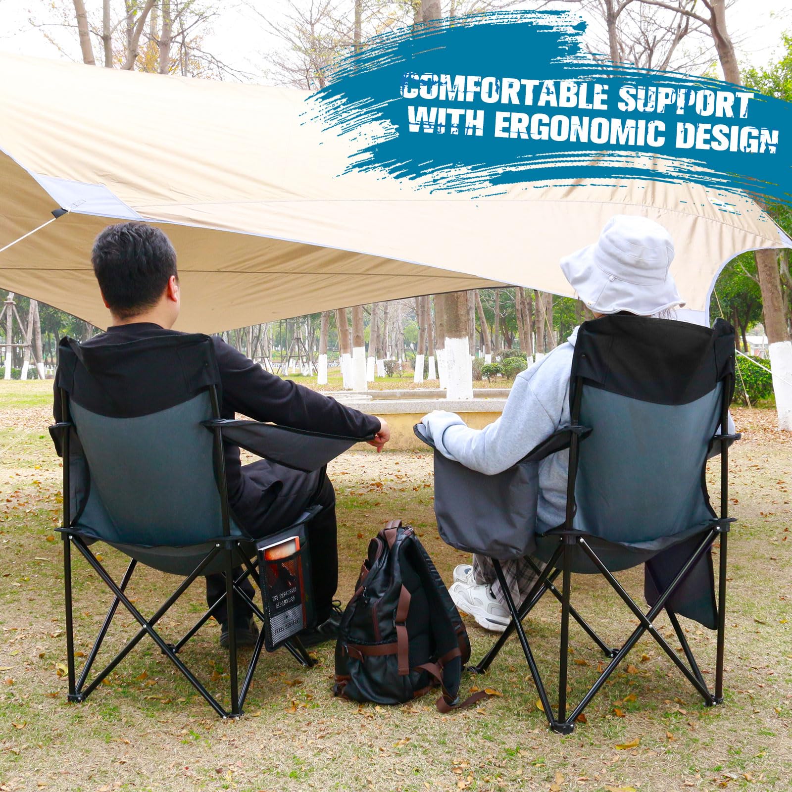 Portable Folding Camping Chair with Side Pocket & Cup Holder - Lightweight Foldable Outdoor Chair for Camping, Hiking, Beach, Picnics, Fishing, Backyard - Compact Travel Chair with Wine Glass Holder & Carry Bag - Perfect for Outdoor Adventures, Tailgating and Relaxing in Nature