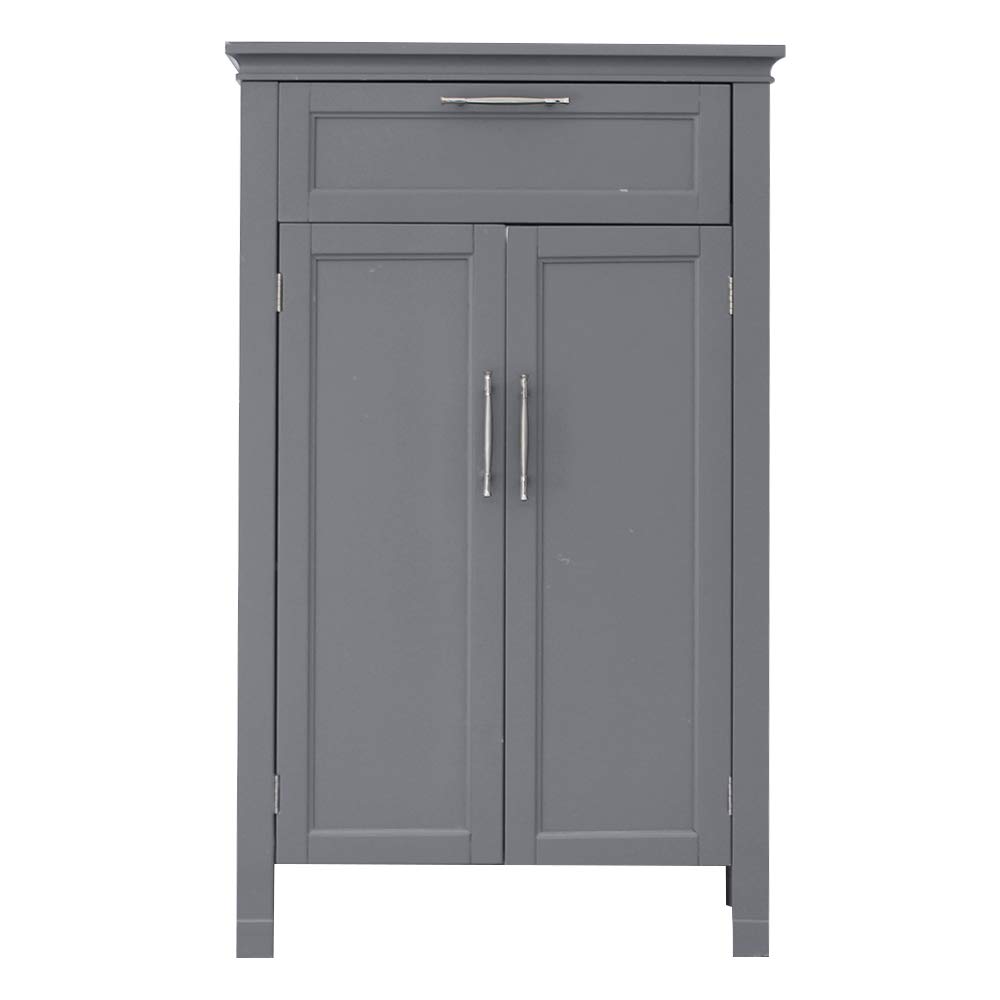 Wooden Bathroom Floor Cabinet with Large Drawer & 2 Doors - Freestanding Storage Organizer for Entryway, Living Room & Bedroom - Space-Saving Gray Cabinet for Home Organization & Decor