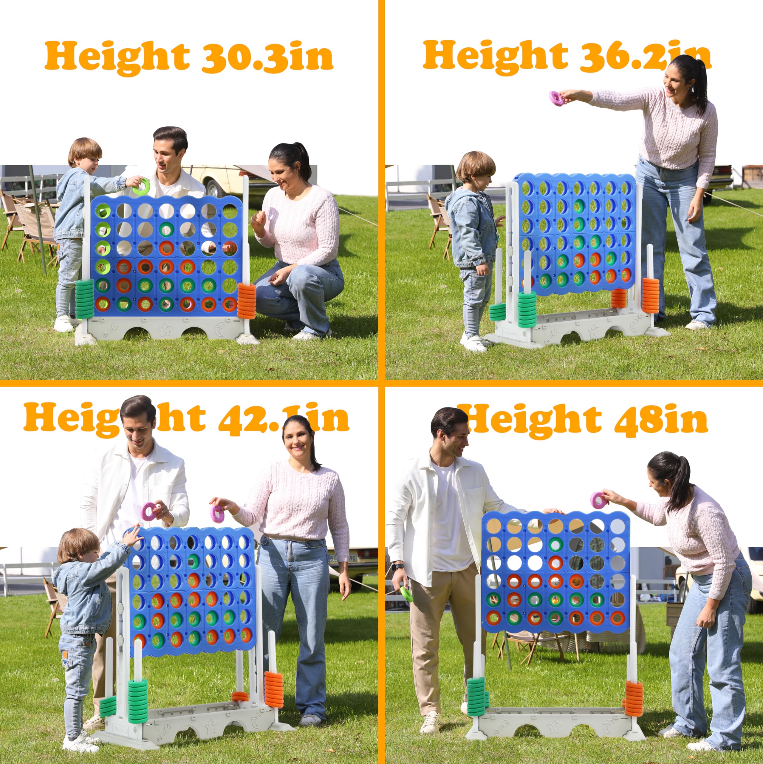 SDADI Adjustable Height Giant 4-in-a-Row Connect Game Set - 2-in-1 Jumbo 4-to-Score & Golf Party Game for Kids, Adults & Family - Indoor/Outdoor Backyard Lawn Games for Picnics, BBQs & Family Gatherings (White)
