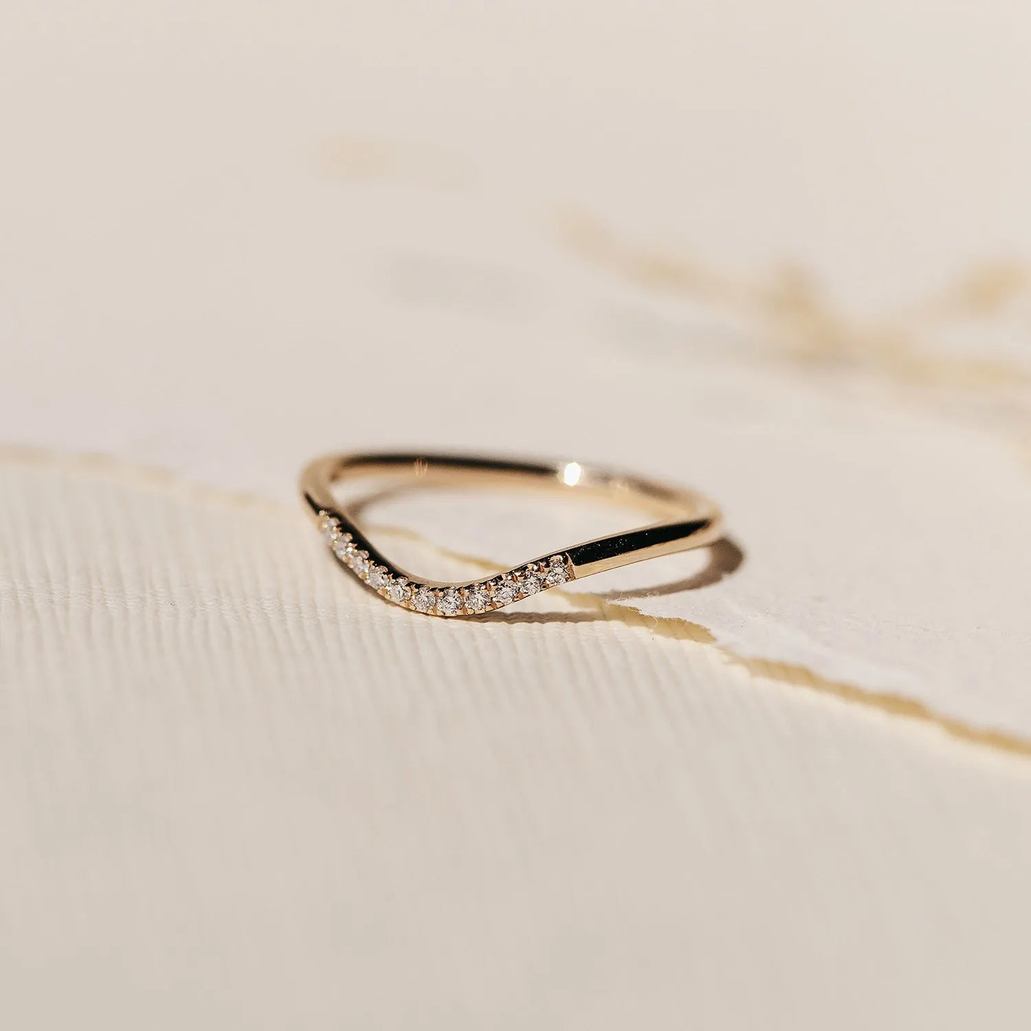 14K Rose Gold Wave Eternity Ring with White Diamonds - Elegant Stackable Wedding Band for Women, Perfect for Anniversaries, Engagements & Everyday Wear