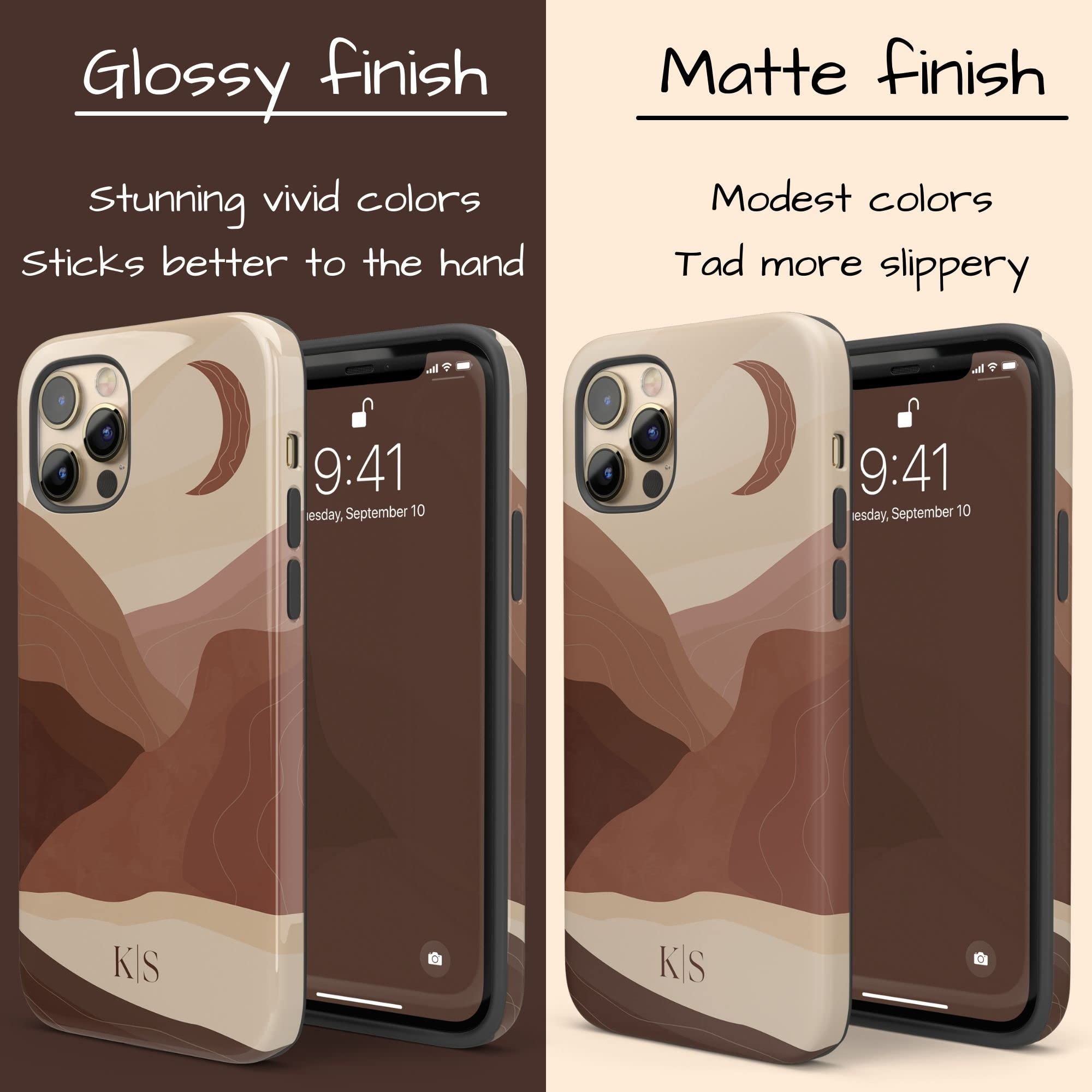Boho Style Personalized Monogram Phone Case with Custom Initials - Compatible with iPhone 16 Plus/15 Pro Max/14/13 Mini/12/11/X/XS Max/XR/7/8 - Brown Floral Landscape Design - Perfect Gift for Women & Daily Protection
