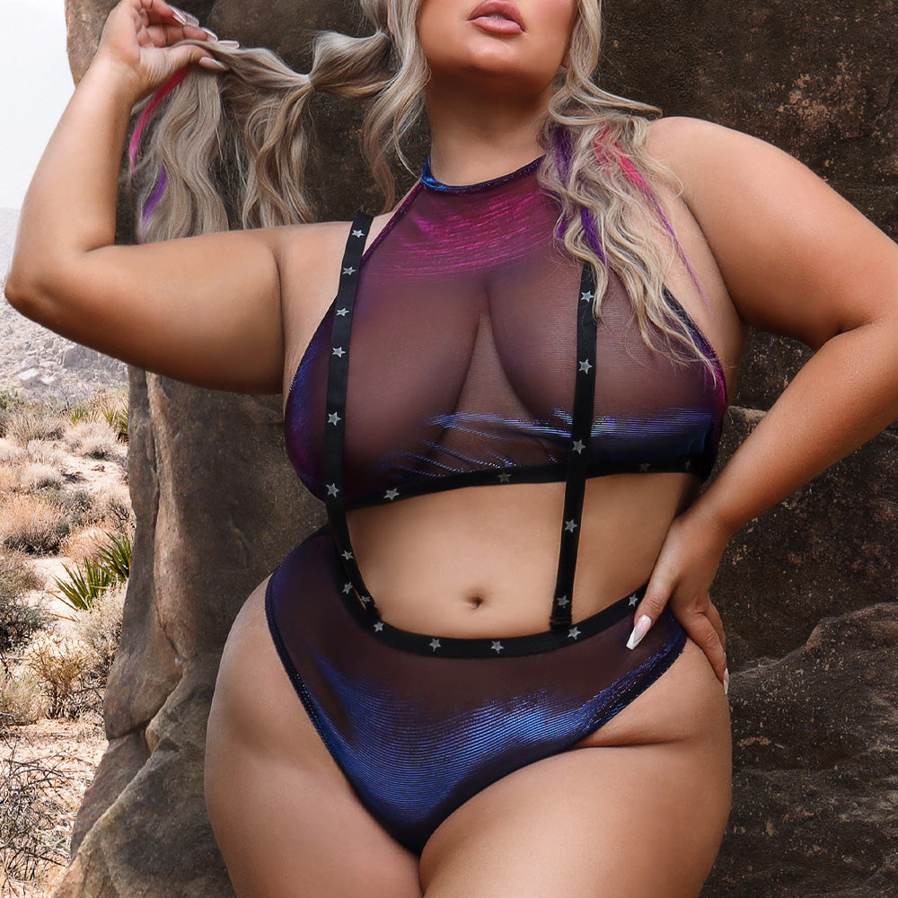 Fantasy Lingerie Set - Stardust Halter Top & Suspender Bottoms for Curvy Women | Sexy Lace Underwear for Date Night & Boudoir Photography