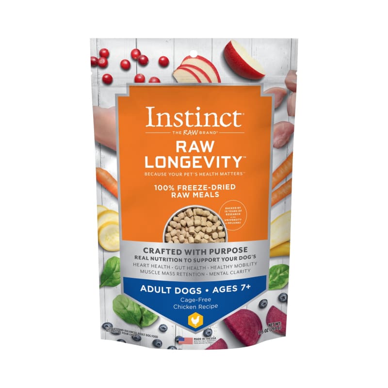 Instinct Raw Longevity Chicken Senior 7+ Freeze Dried Raw Dog Food 9.5oz - Grain Free, High Protein for Senior Dogs - Perfect for Mealtime & Digestive Health Support