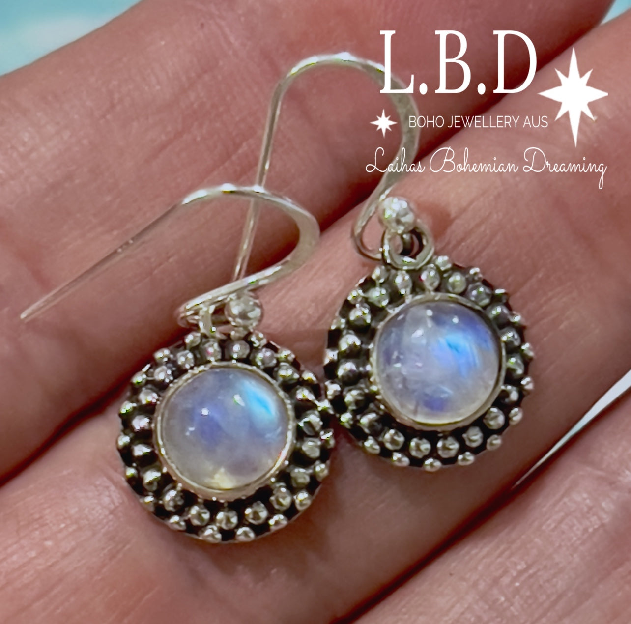 Laihas Spring Time Moonstone Earrings – Dainty Sterling Silver Floral Stud Earrings for Women, Perfect for Weddings, Parties & Everyday Elegance