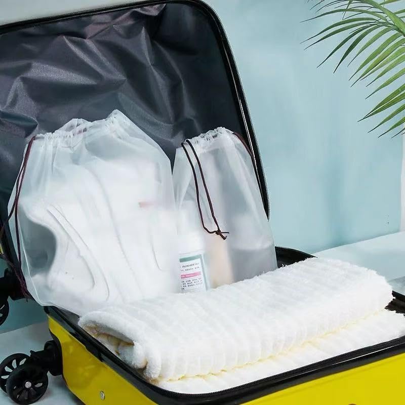 100 Pcs Clear Plastic Drawstring Shoe Bags for Travel & Storage - 14