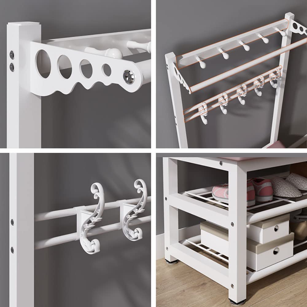 4-in-1 Metal Coat Rack with Shoe Bench - 15 Hooks & 2-Tier Shoe Storage | Entryway Organizer for Jackets, Hats & Shoes | Space-Saving Solution for Hallway, Bedroom & Closet Organization